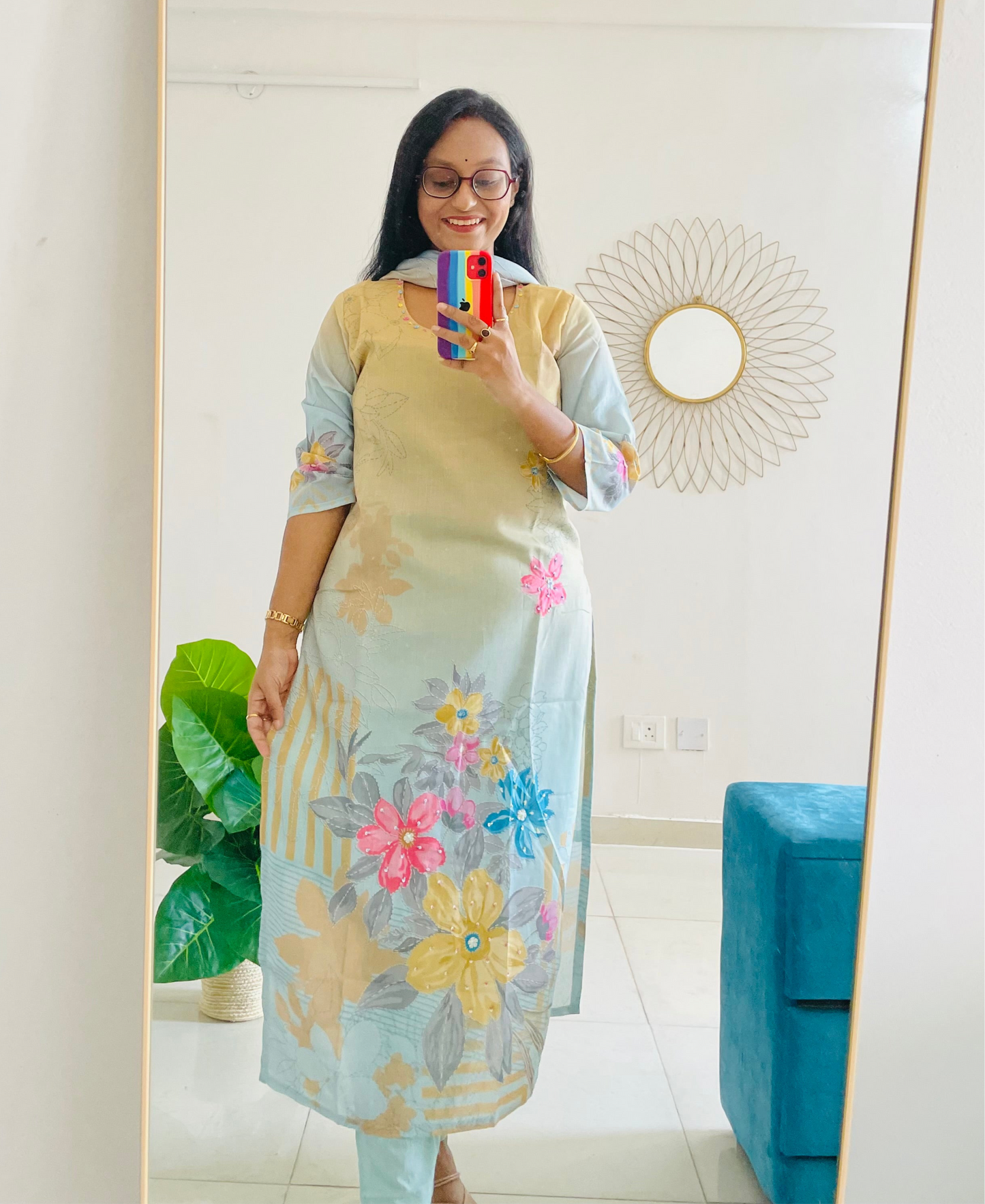 T018-Premium Pure cotton digital print kurti with pant and dupatta