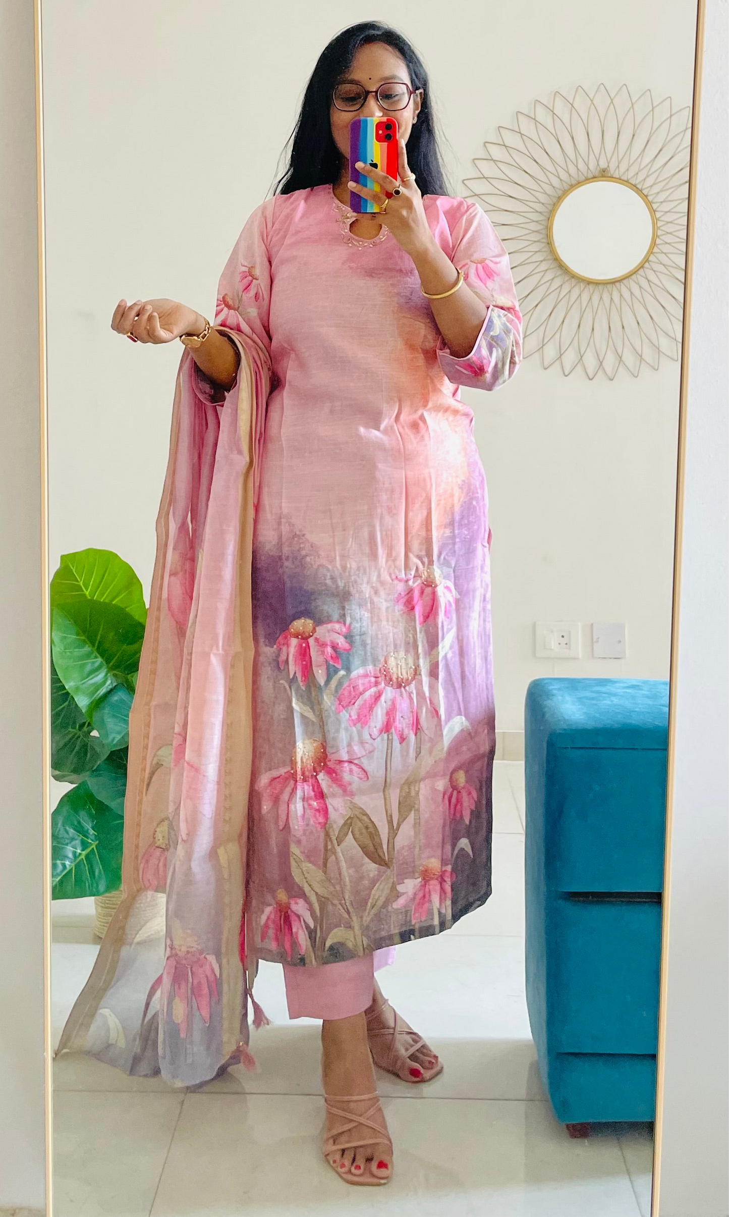T028-Premium Pure Muslin silk kurti with pant and dupatta