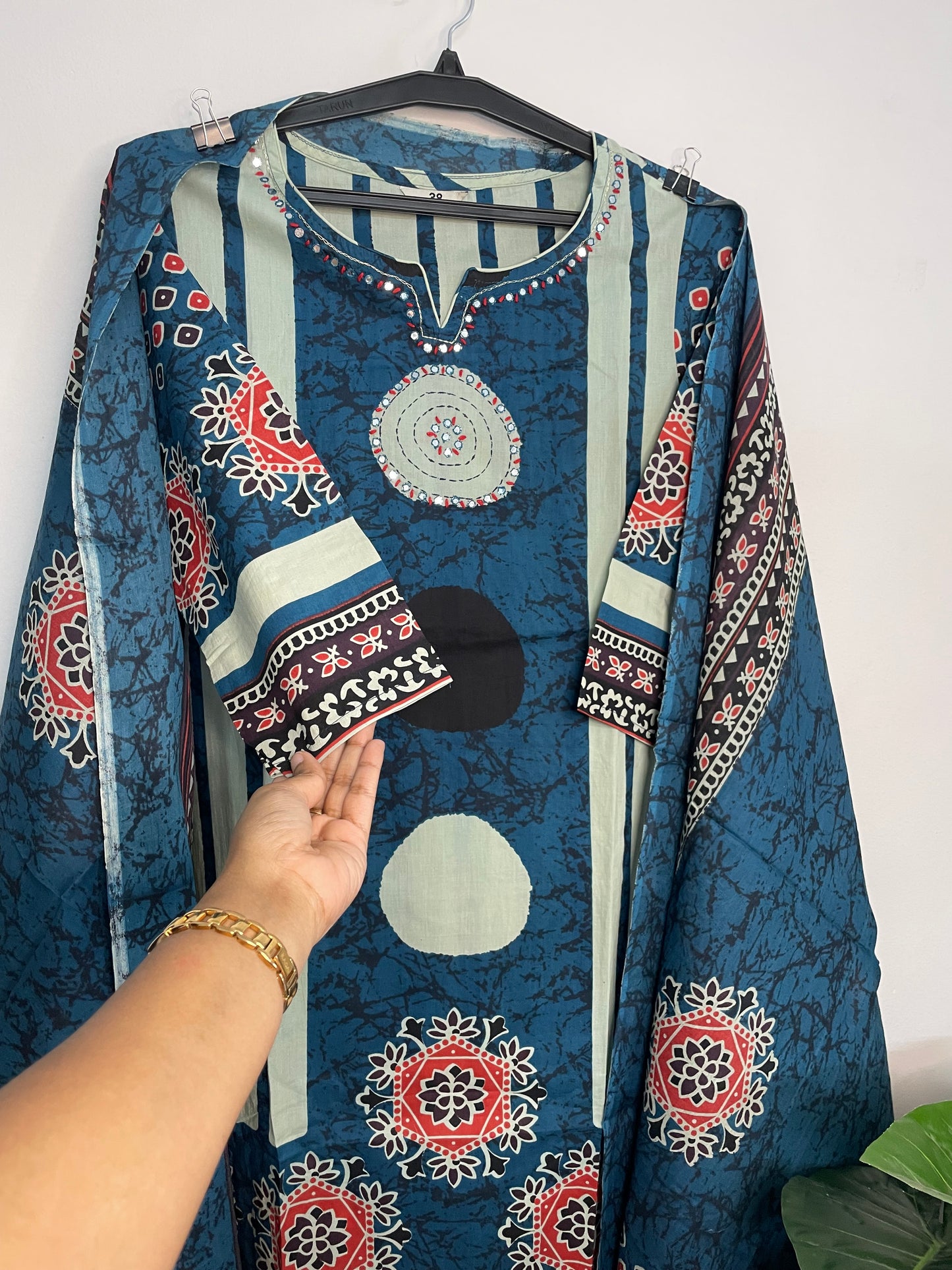 T098- Premium Pure Cotton Straight Kurti with pant and dupatta
