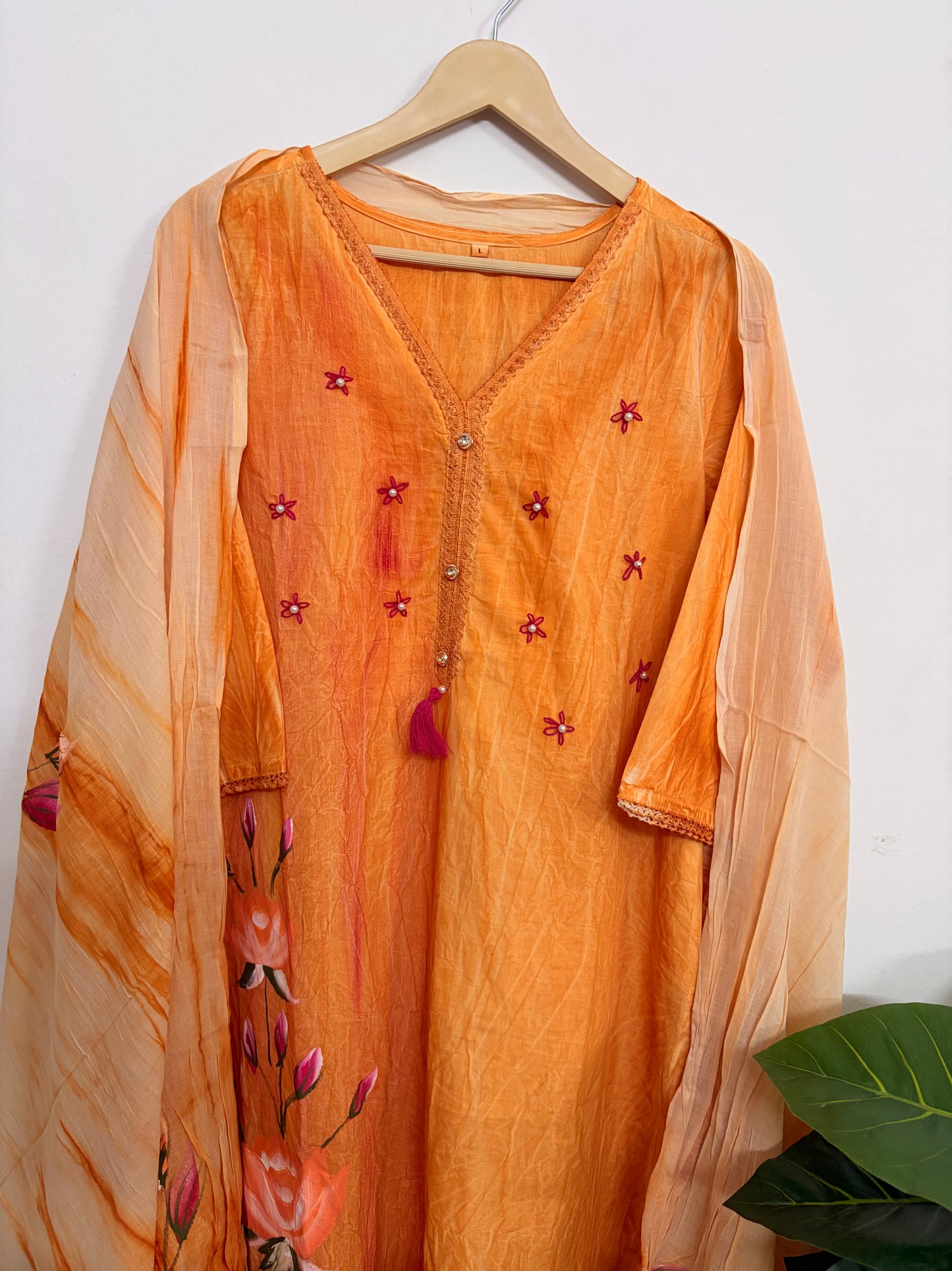 T110- Premium Pure Cotton Straight Kurti with pant and dupatta