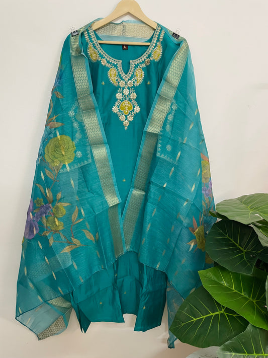 T056-Premium Pure Muslin kurti with pant and dupatta