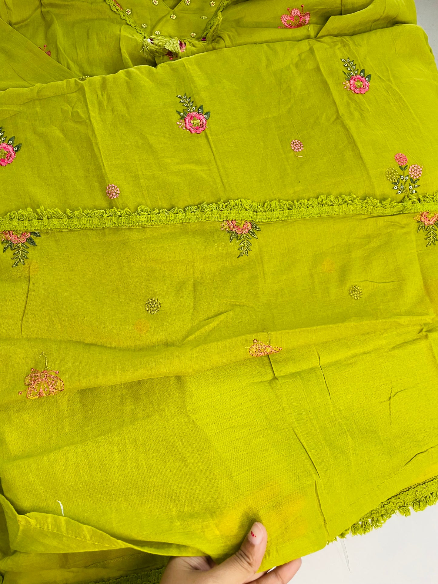 T053-Premium Pure Mul cotton A-line Kurti with pant and dupatta