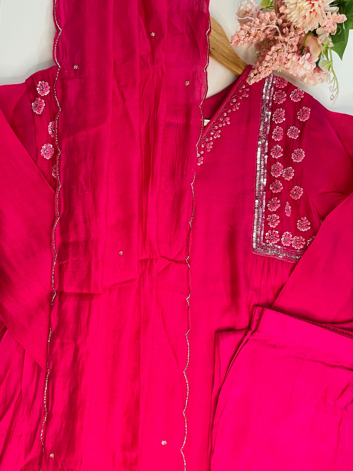 T054-Premium Pure Mul Chanderi kurti with pant and dupatta