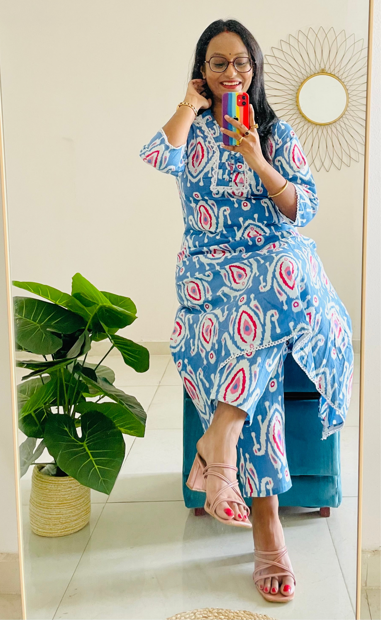 T031-BLUE DELFT DREAM PREMIUM COTTON A LINE KURTA SET