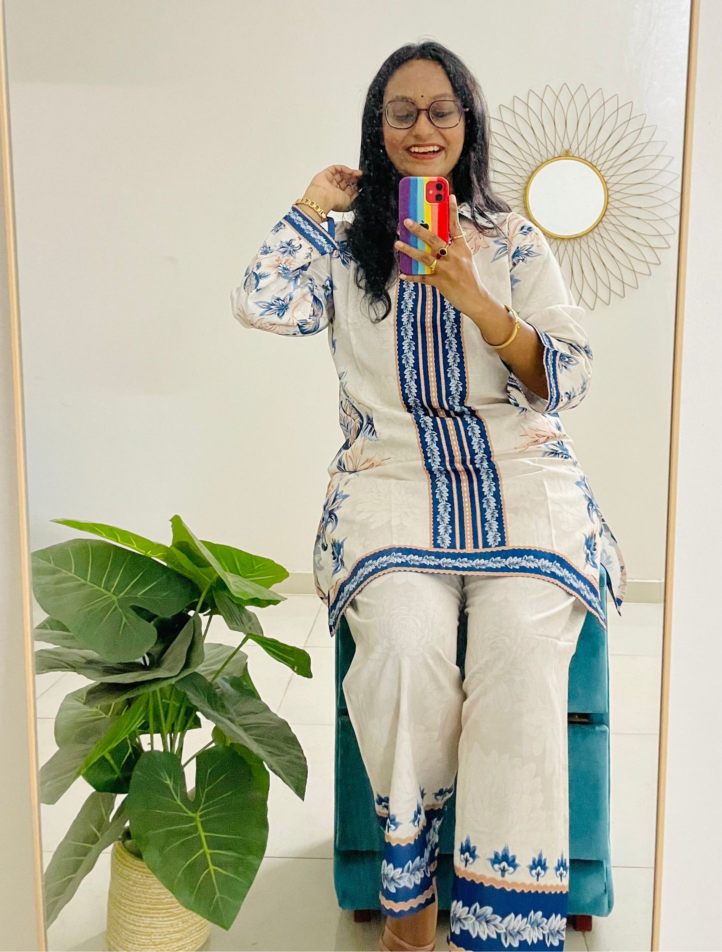 T037-BLUE WHITE BAROQUE PAKISTANI COTTON CO-ORD