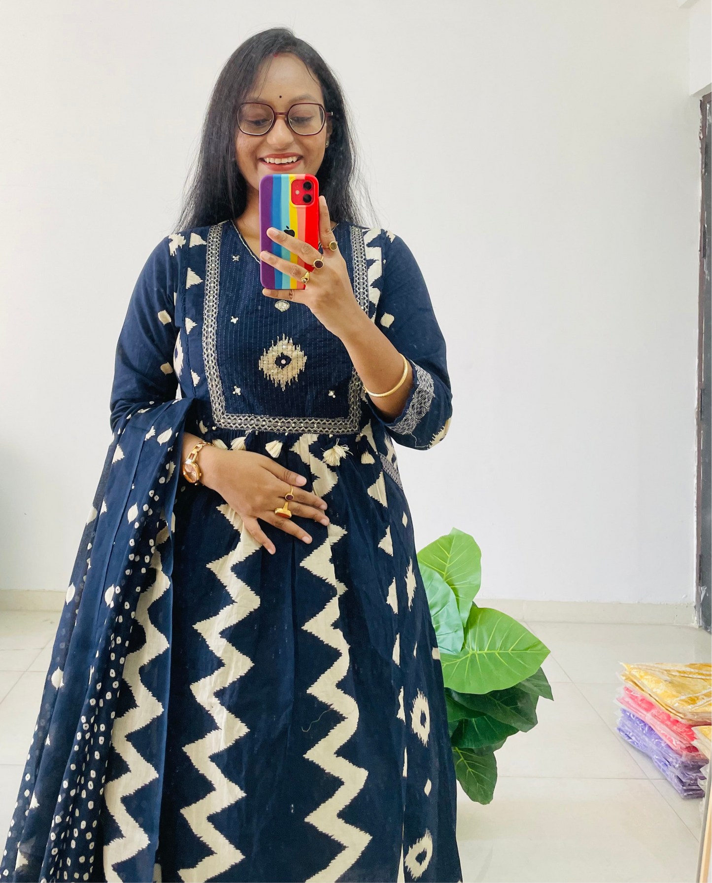T014-Premium Pure cotton A-line kurti with pant and dupatta