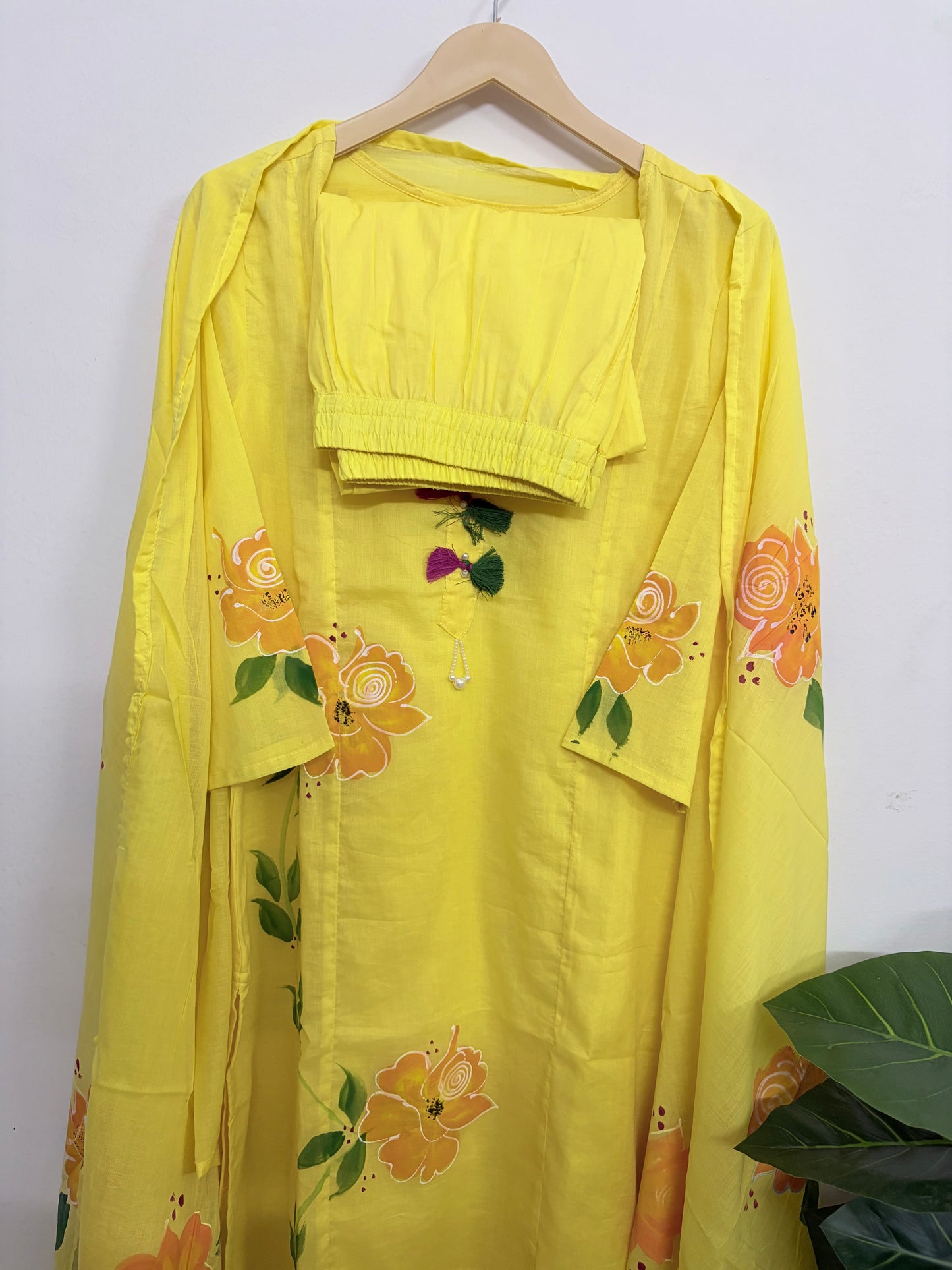 T111- Premium Pure Cotton Straight Kurti with pant and dupatta
