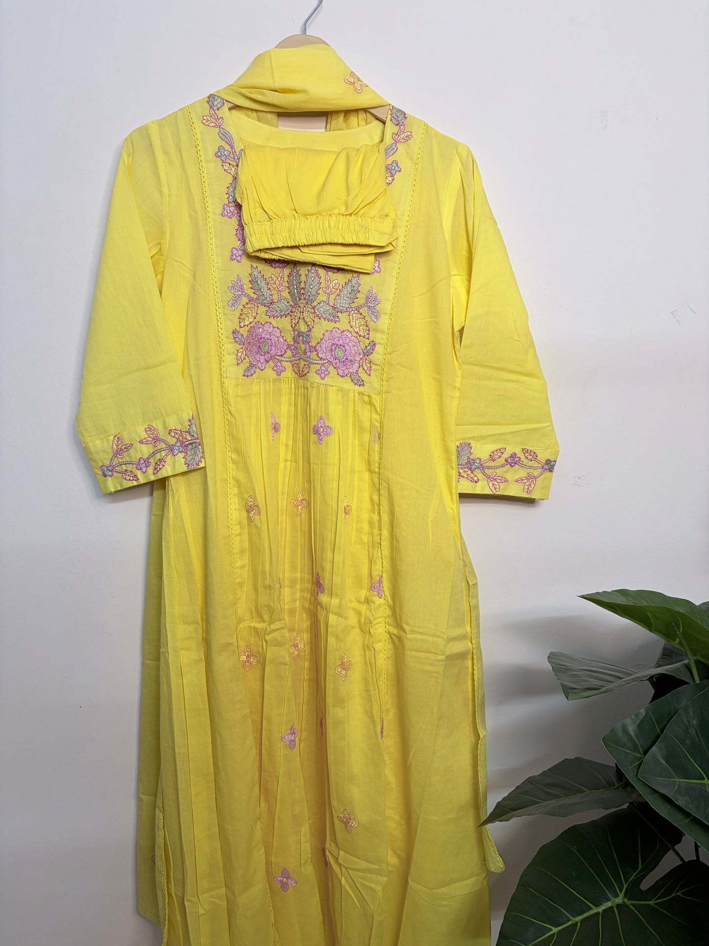 T101- Premium Pure Mul Cotton A-line kurti with pant and dupatta