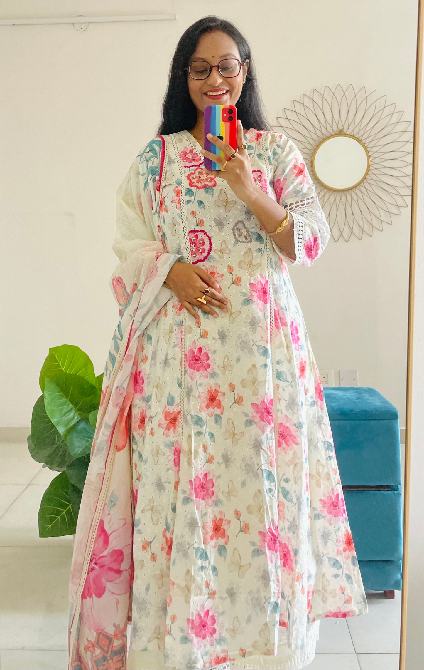 T025-Premium Pure kora cotton Anarkali kurti with palazzo and dupatta