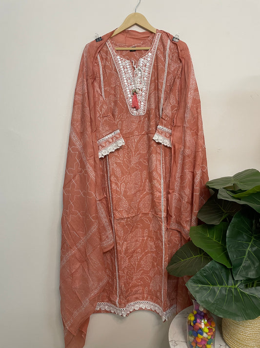 T080- Premium Pure cotton kurti with pant and dupatta
