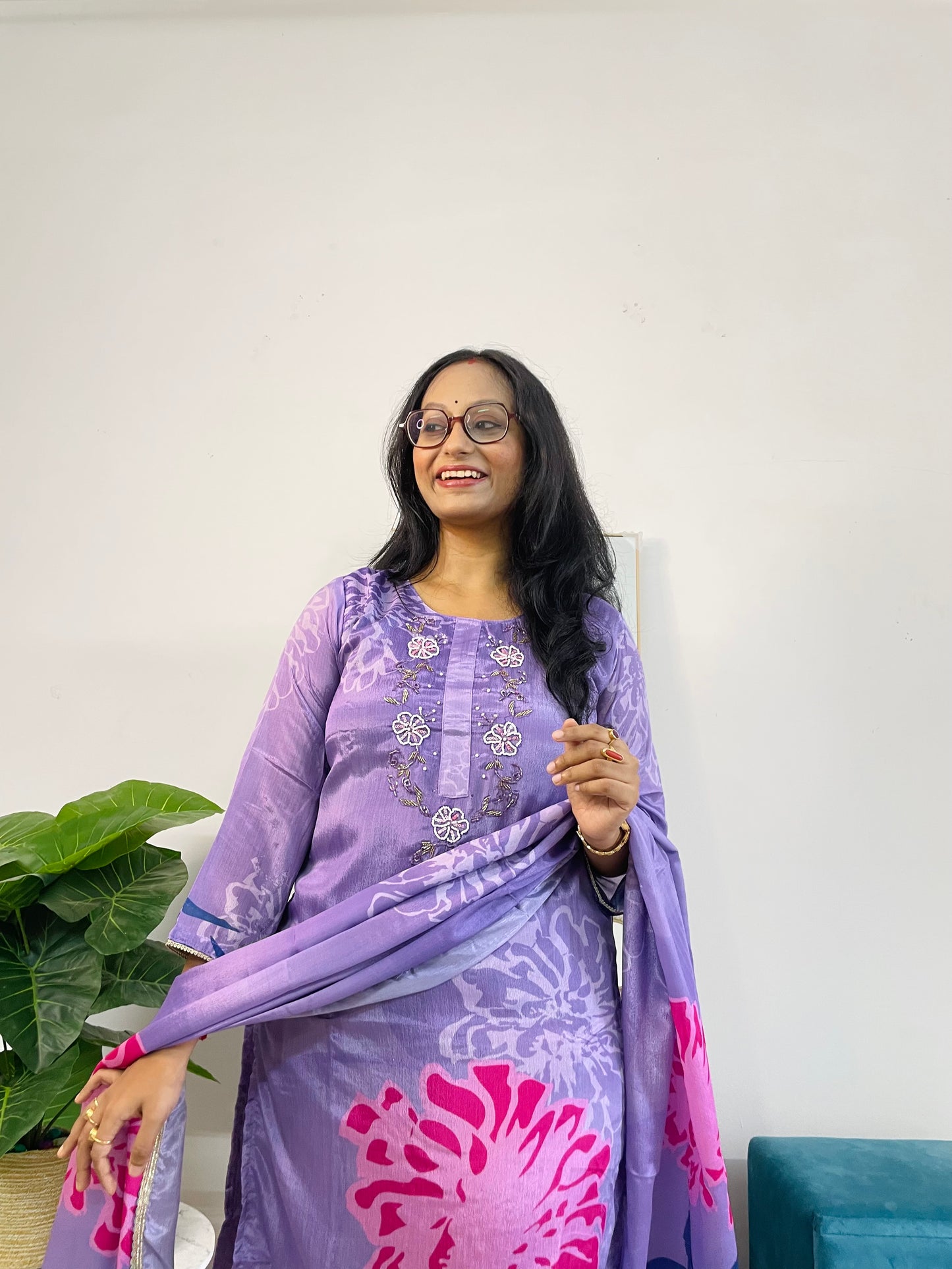 T045-Premium Pure Muslin digital print kurti with pant and dupatta