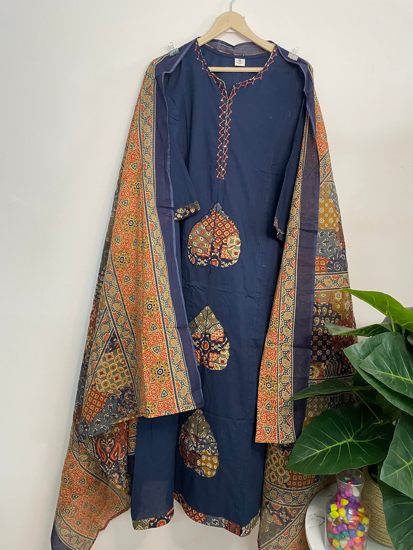 T097- Premium Pure Cotton A-line kurti with pant and dupatta