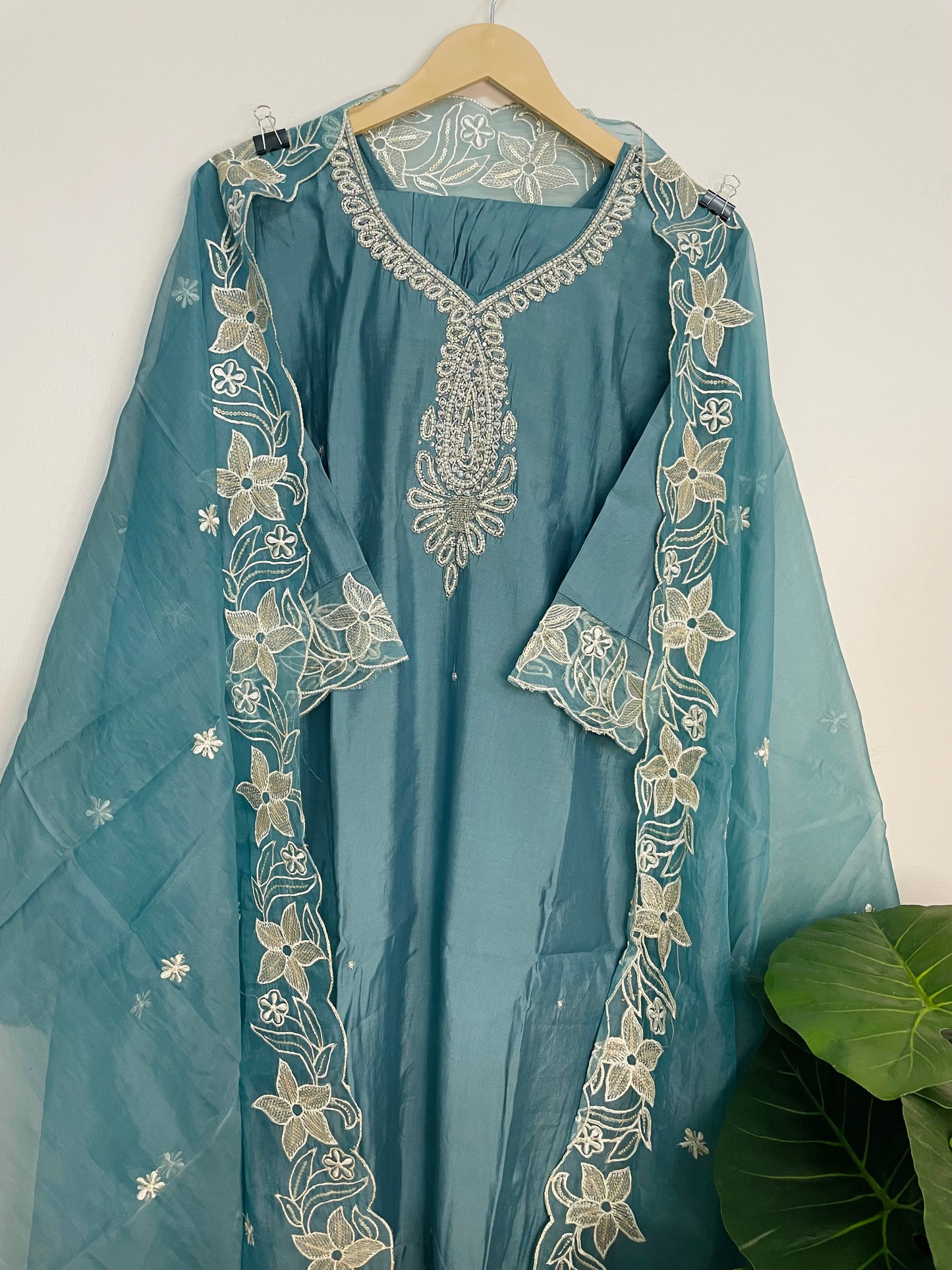 T063-Premium Pure Roman silk kurti with pant and dupatta