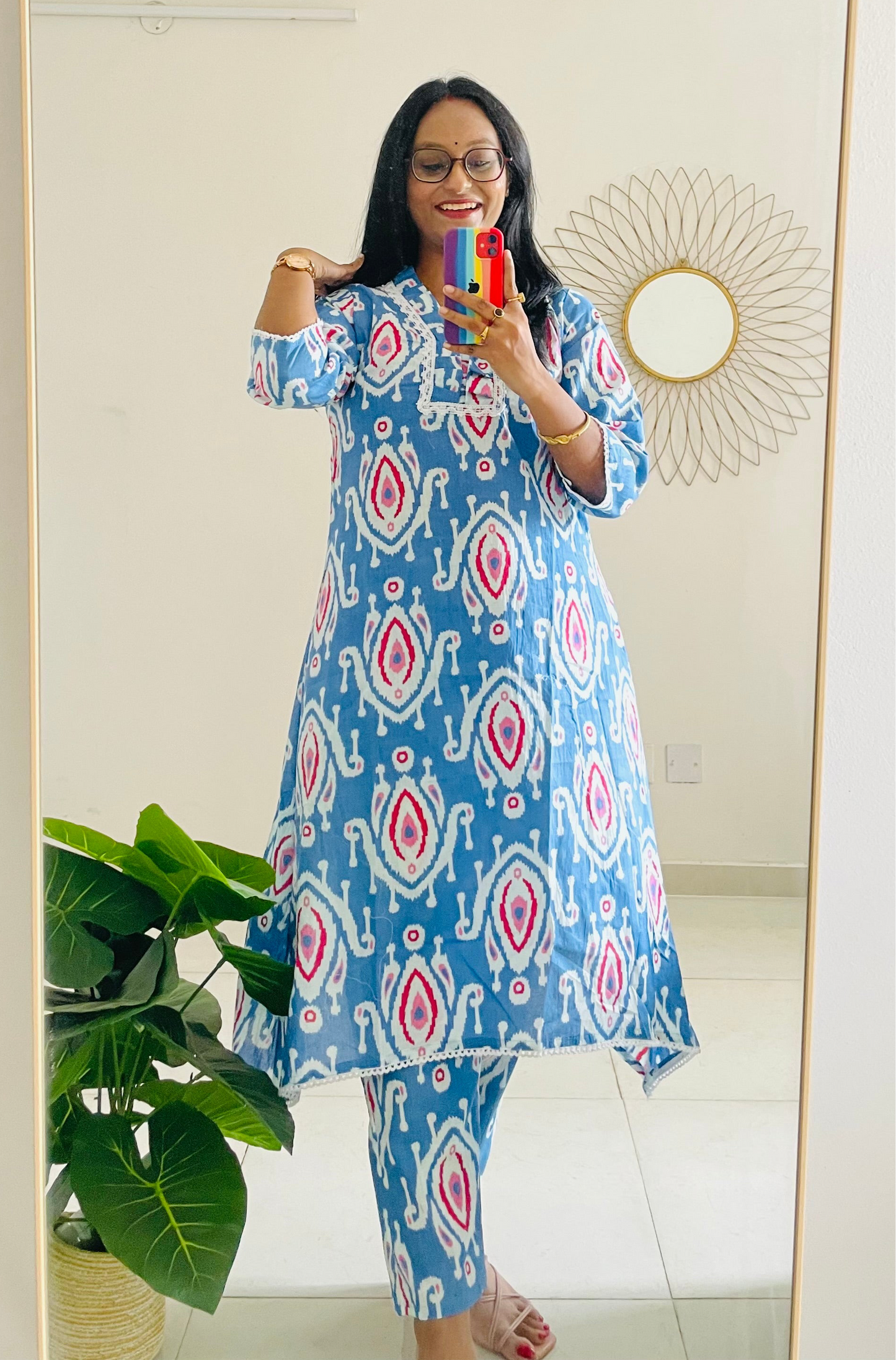 T031-BLUE DELFT DREAM PREMIUM COTTON A LINE KURTA SET