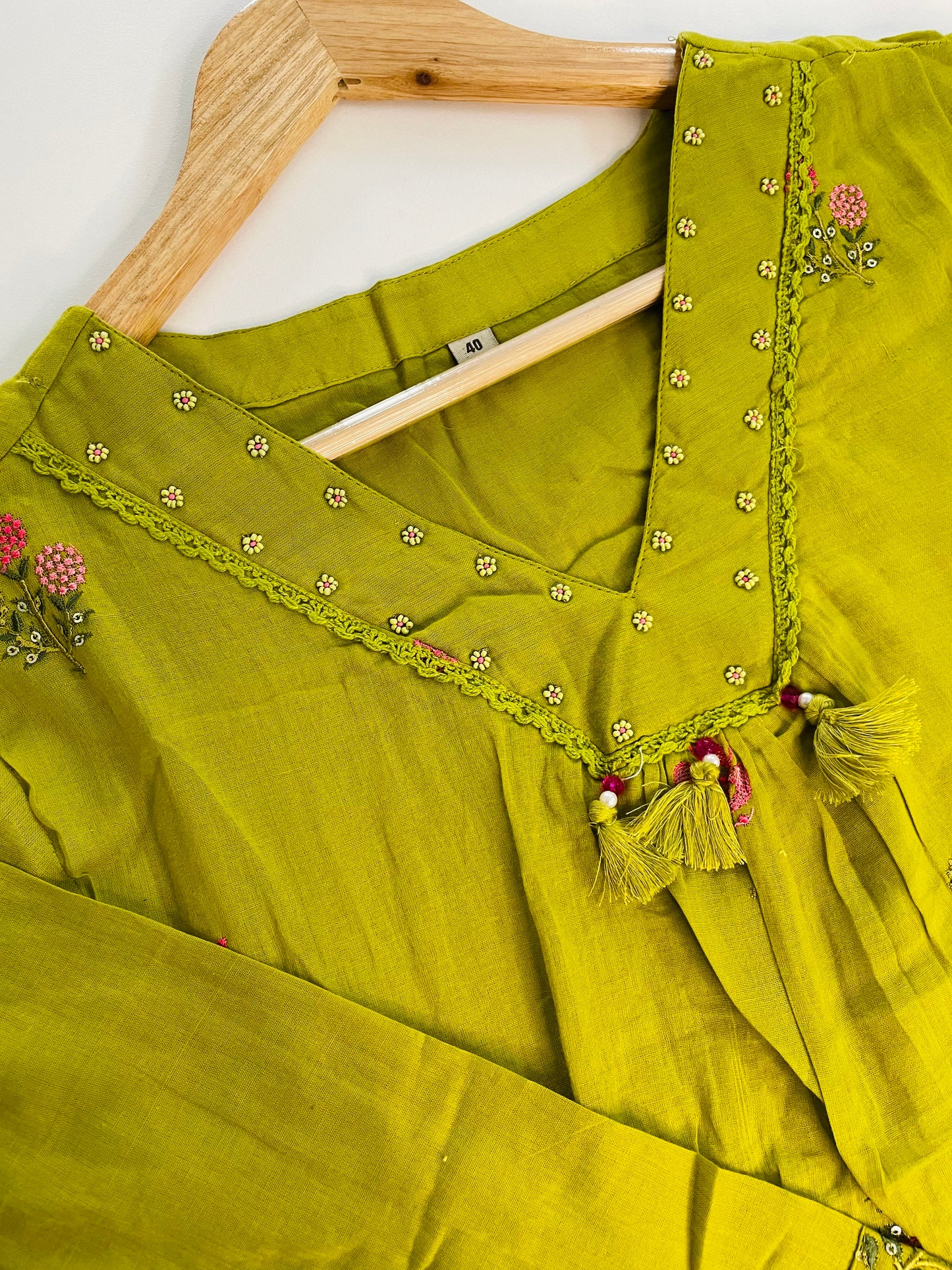 T053-Premium Pure Mul cotton A-line Kurti with pant and dupatta