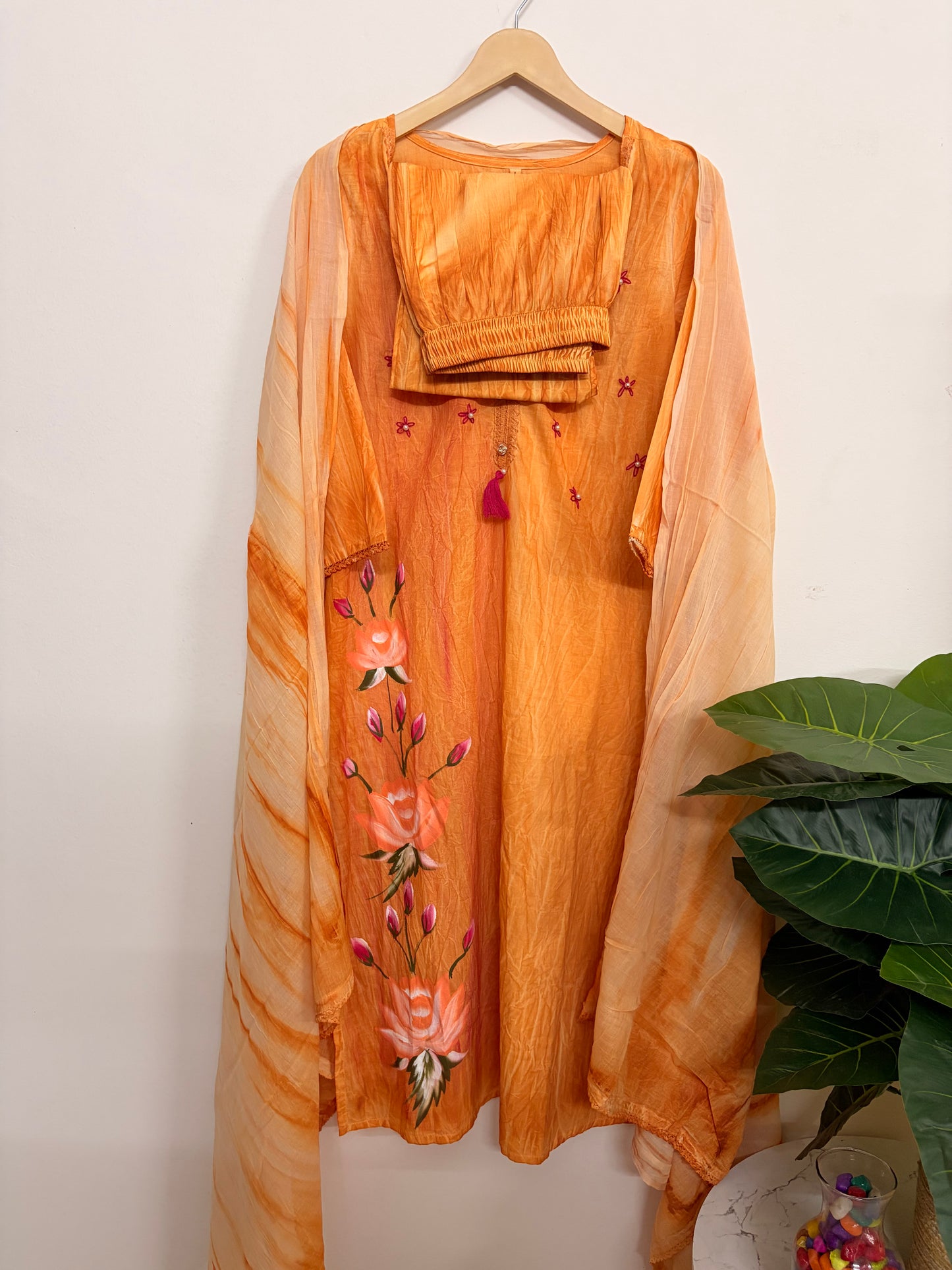 T110- Premium Pure Cotton Straight Kurti with pant and dupatta