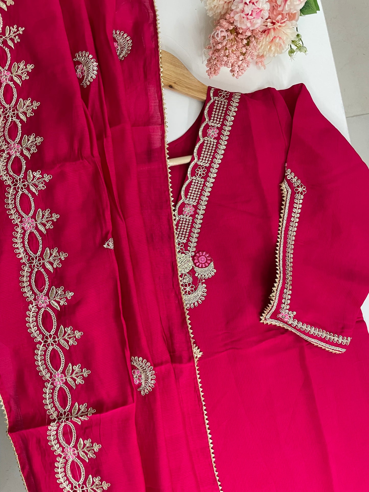 T047-Premium imported soft silk Kurti with pant and dupatta