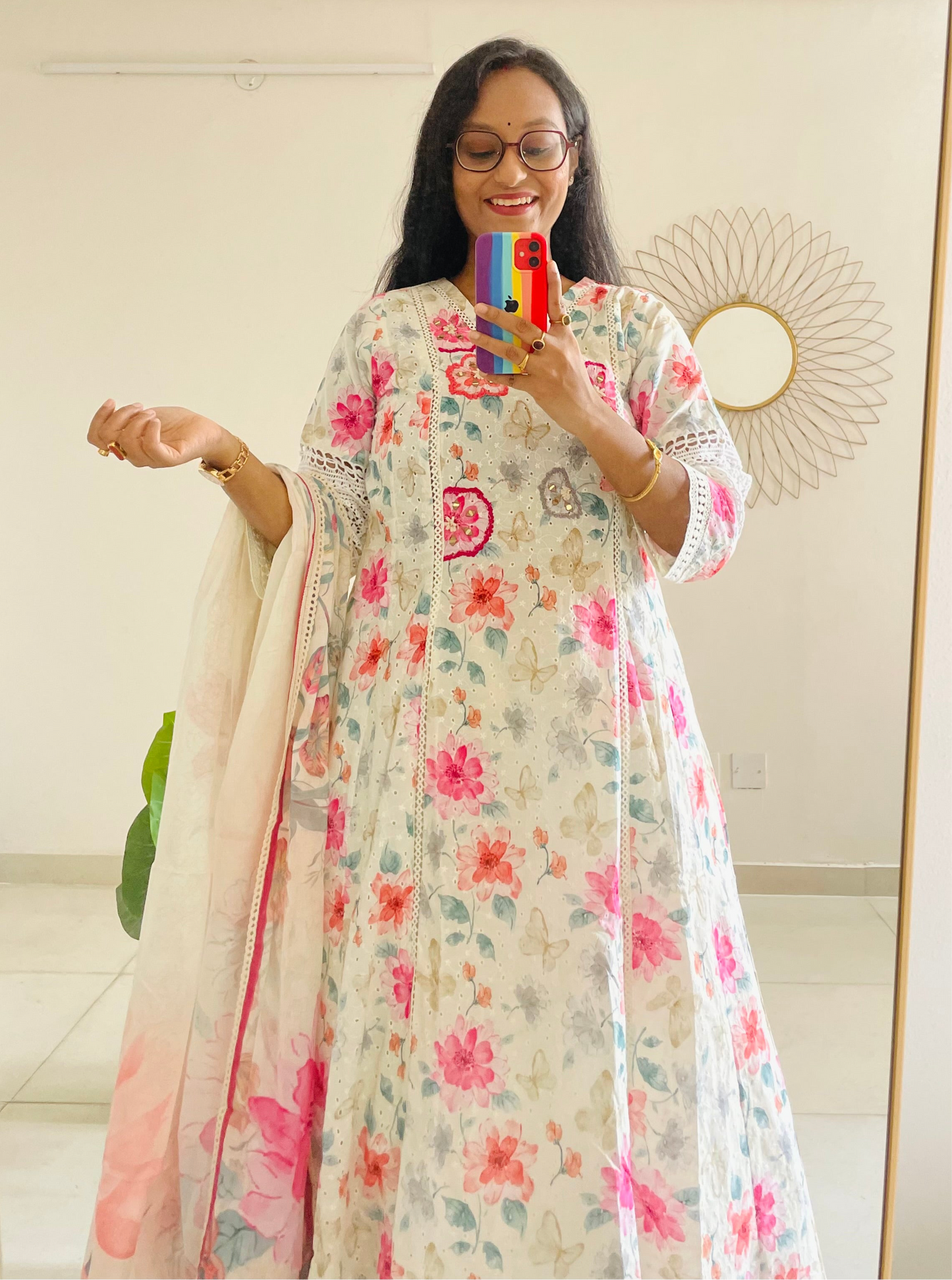 T025-Premium Pure kora cotton Anarkali kurti with palazzo and dupatta