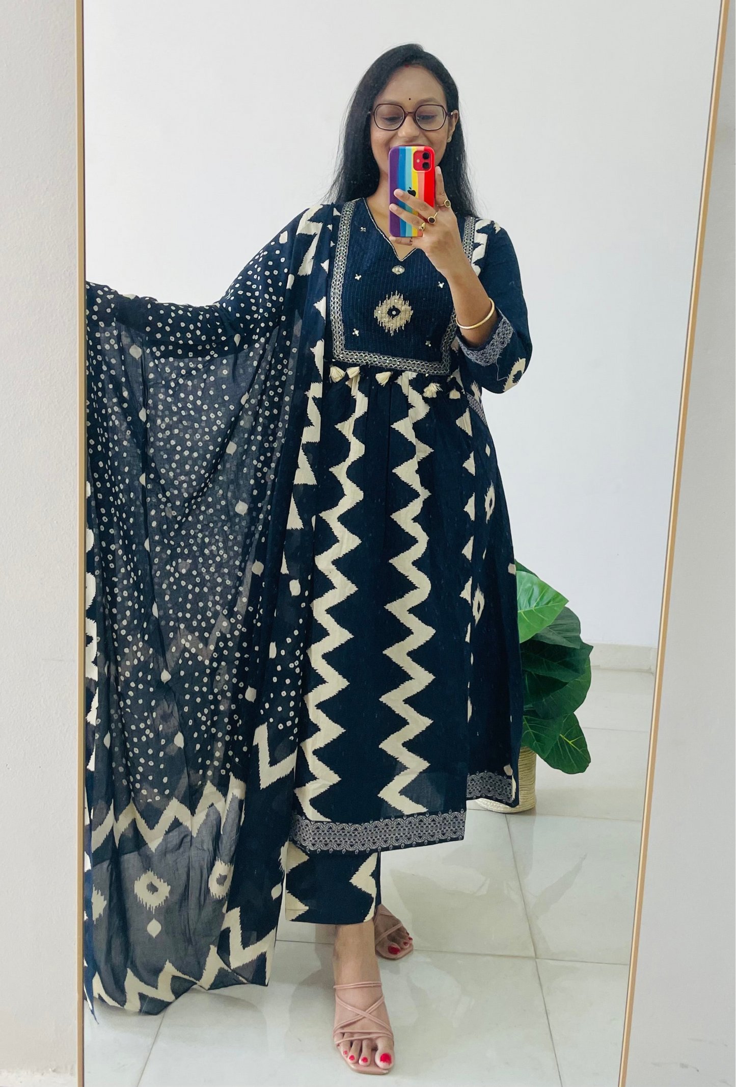 T014-Premium Pure cotton A-line kurti with pant and dupatta