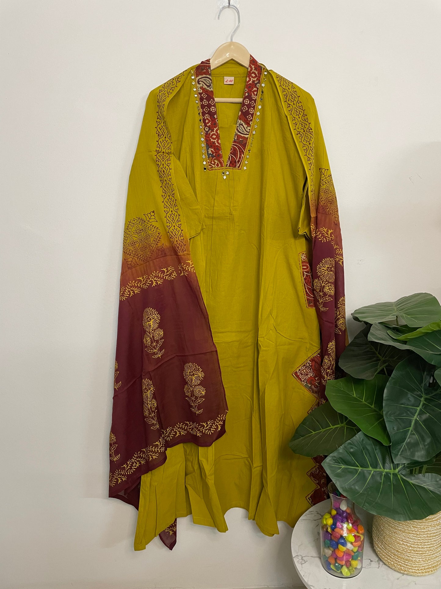T074-Premium Pure cotton kurti with pant and dupatta