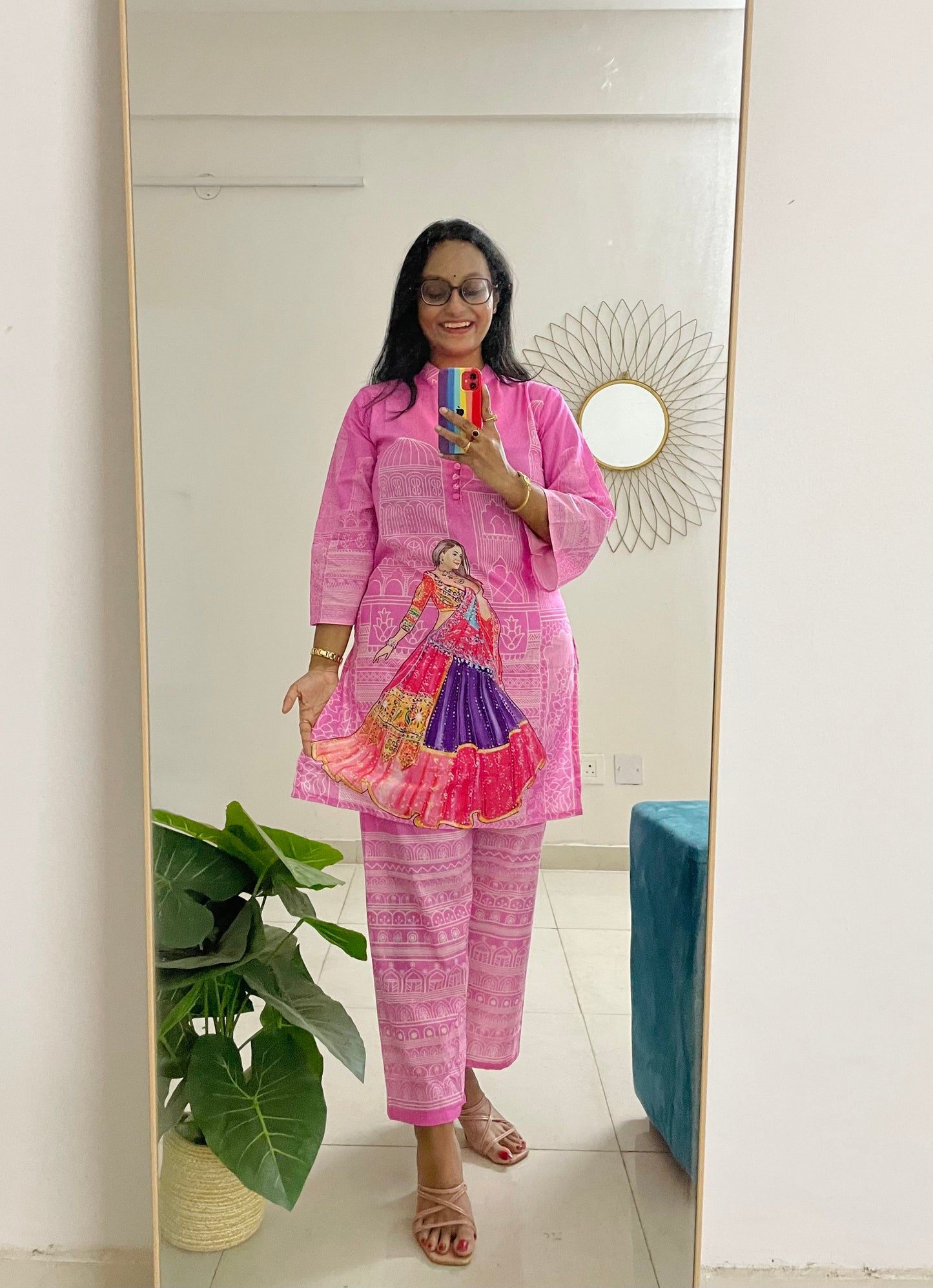 T039-PINK IMPRESSION PAINTED PREMIUM COTTON CO-ORD