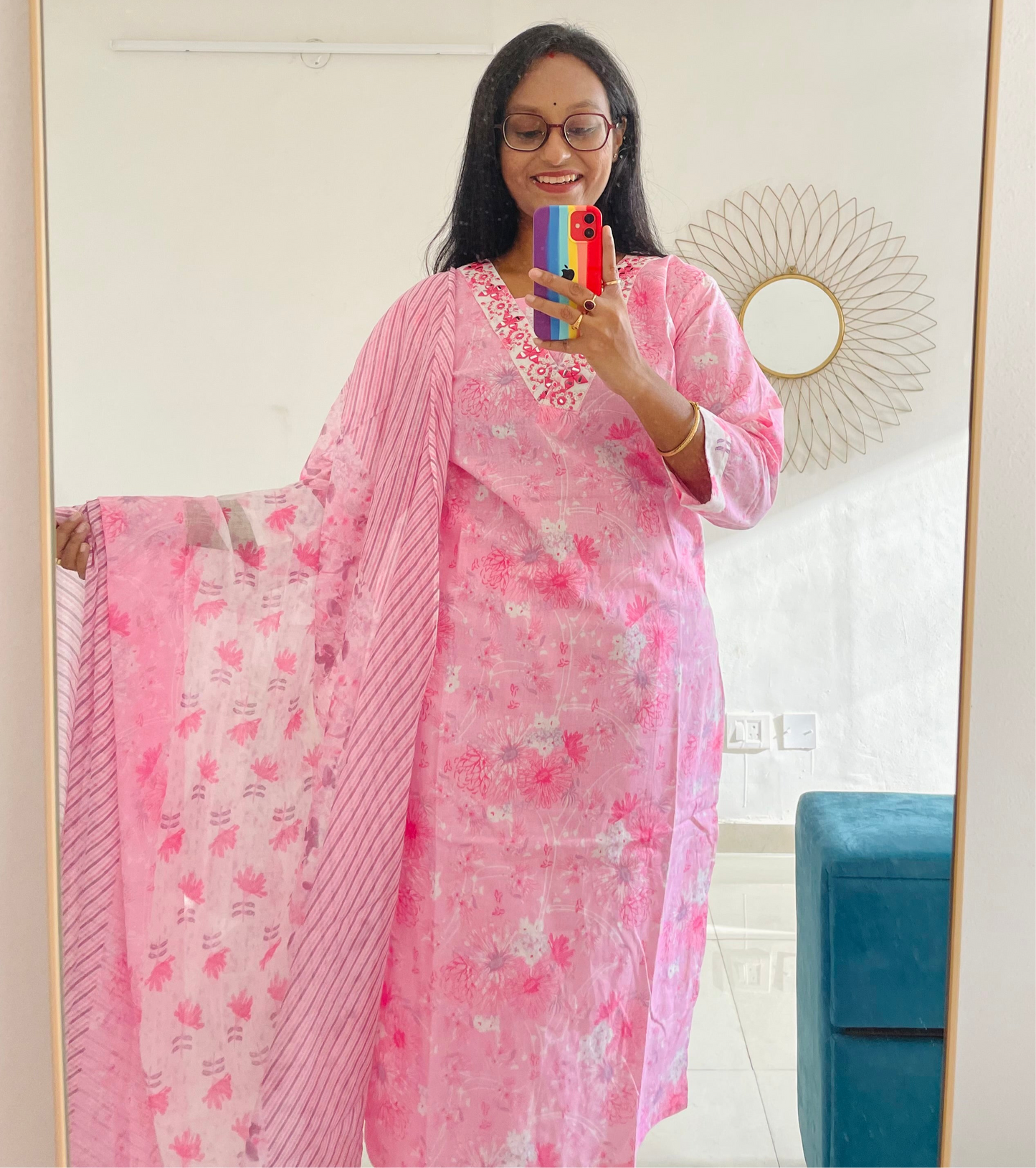 T021-Premium Pure cotton kurti with pant and dupatta