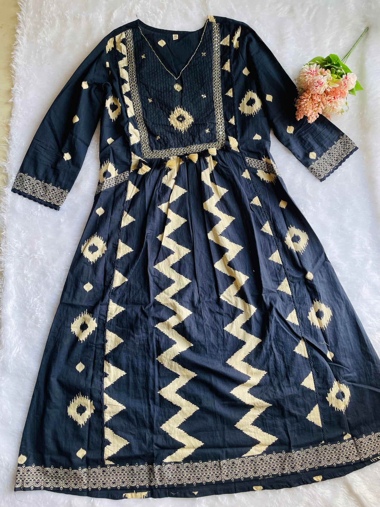 T014-Premium Pure cotton A-line kurti with pant and dupatta