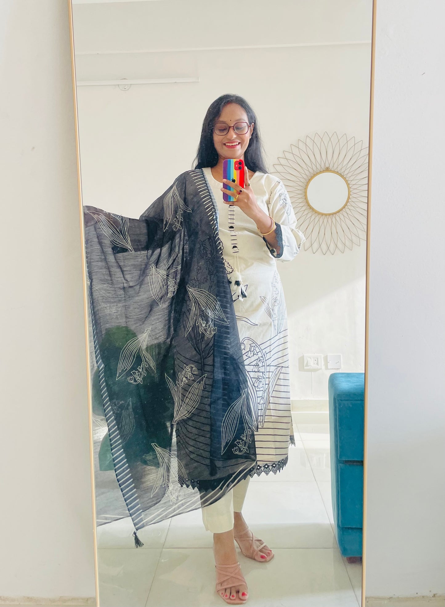 T024-Premium Pure khadi cotton kurti with pant and dupatta