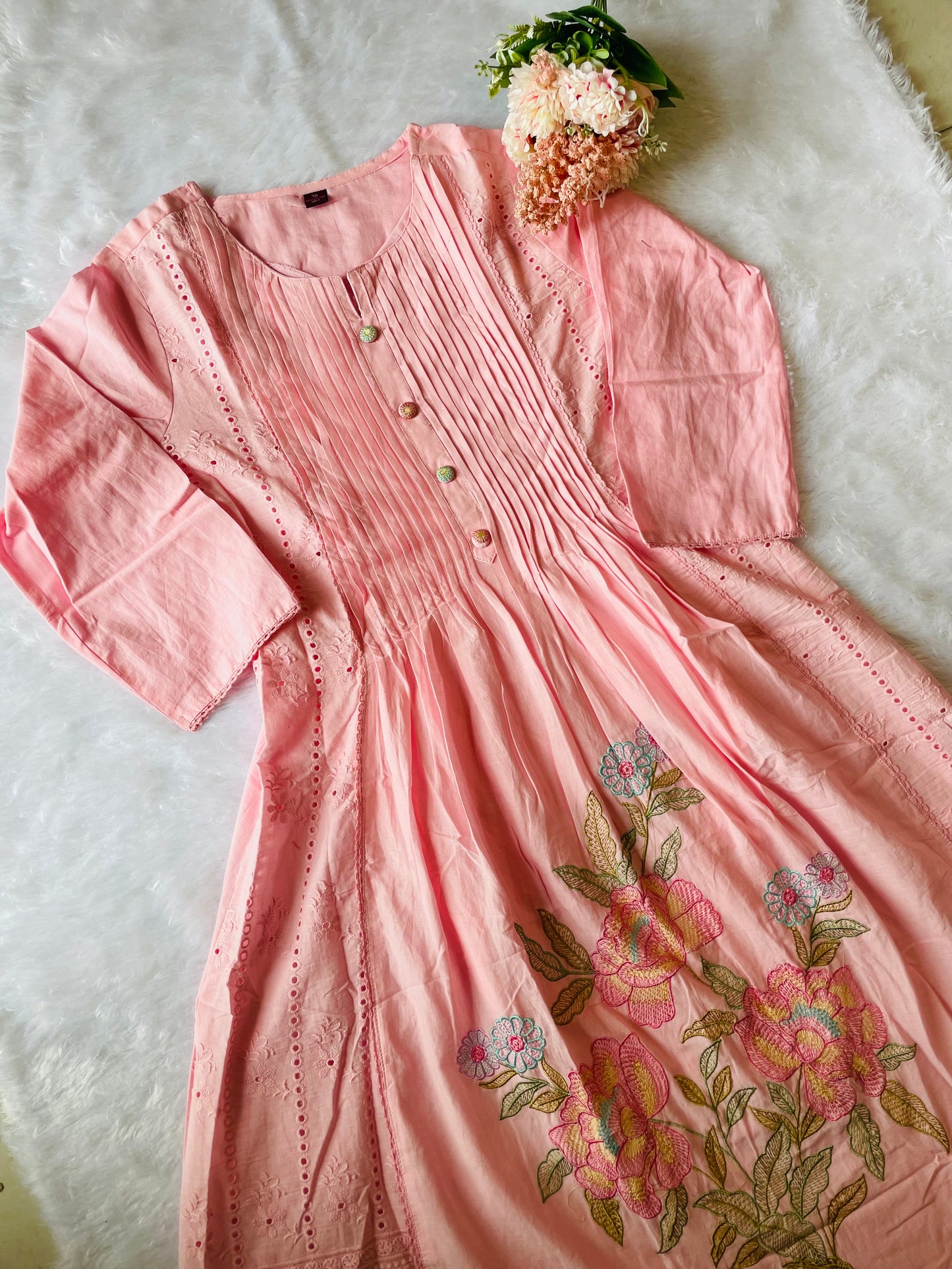 T042- Premium Pure Mul cotton kurti with pant and dupatta
