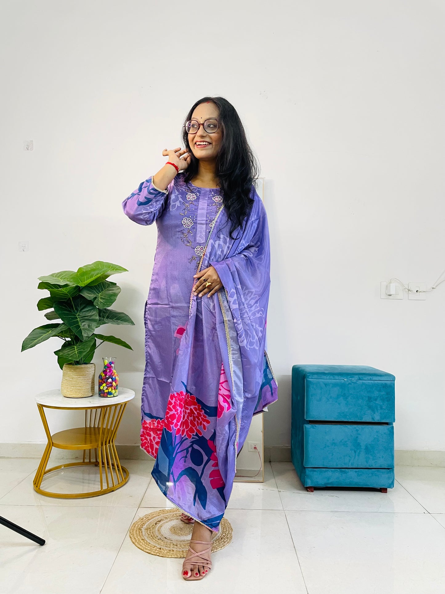 T045-Premium Pure Muslin digital print kurti with pant and dupatta