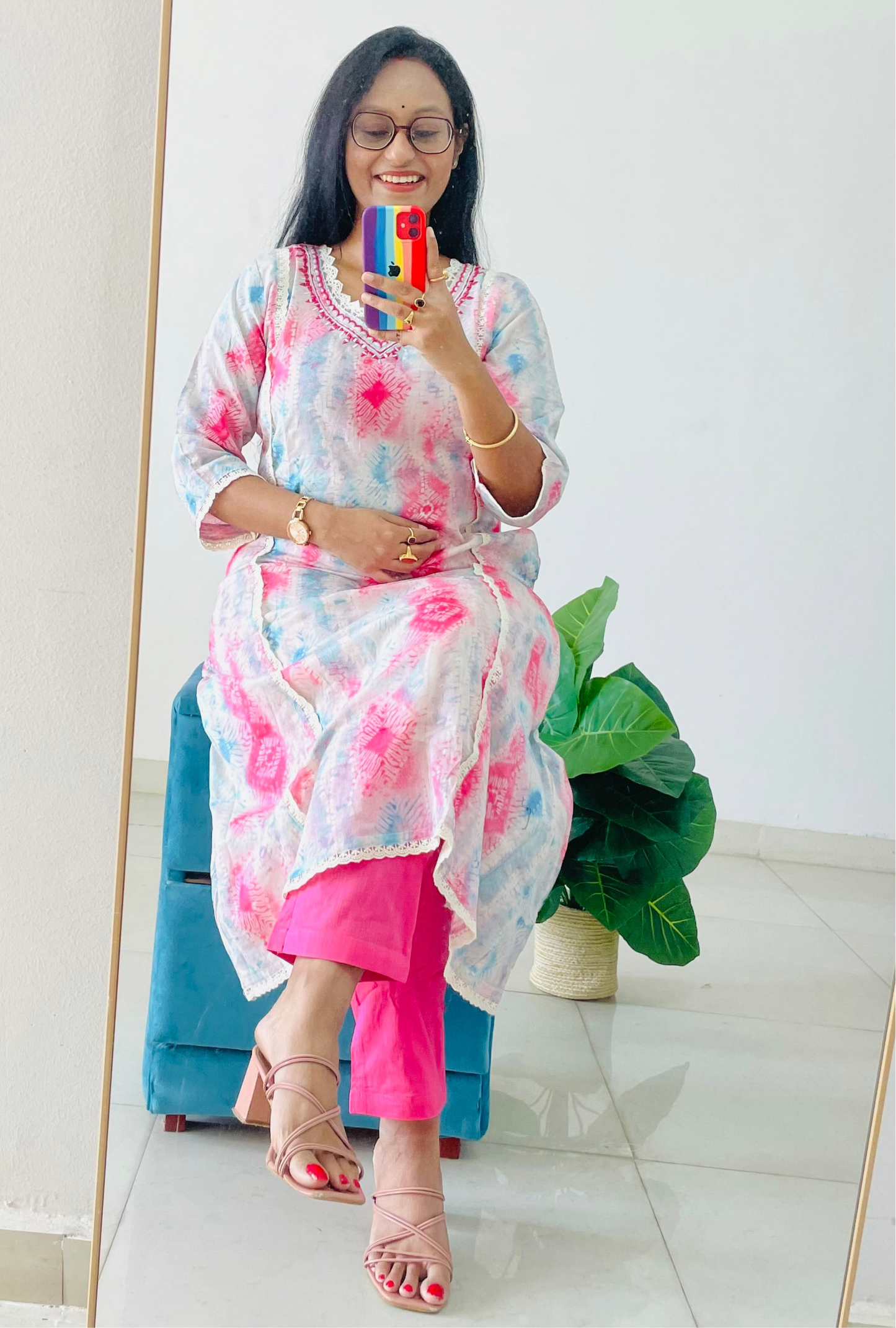 T017-Premium Pakistani style Pure cotton A-line kurta set