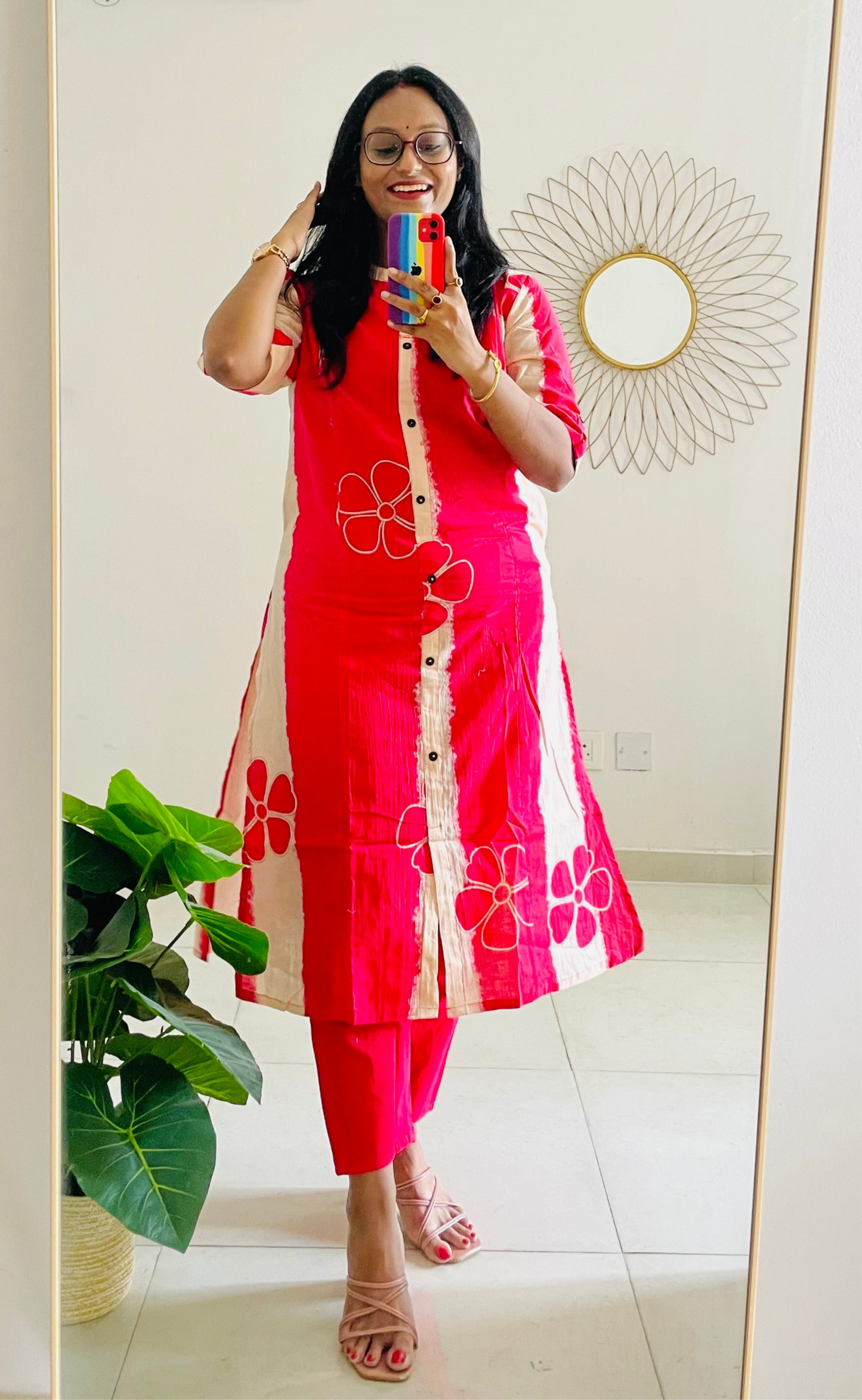 T030-FUSCHIA TIE DYE COTTON KURTA SET