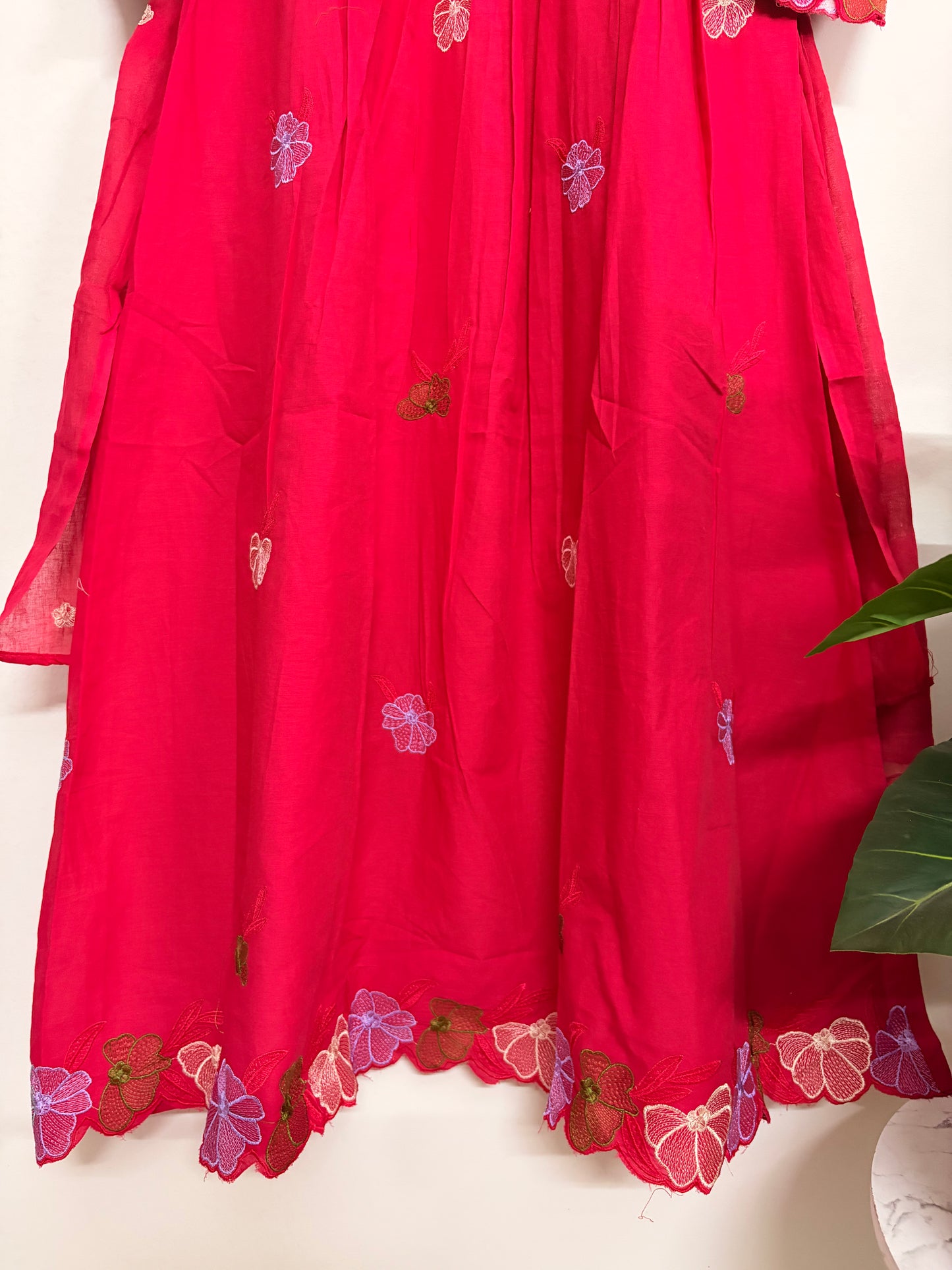T105- Premium Pure Cotton A-line kurti with pant and dupatta