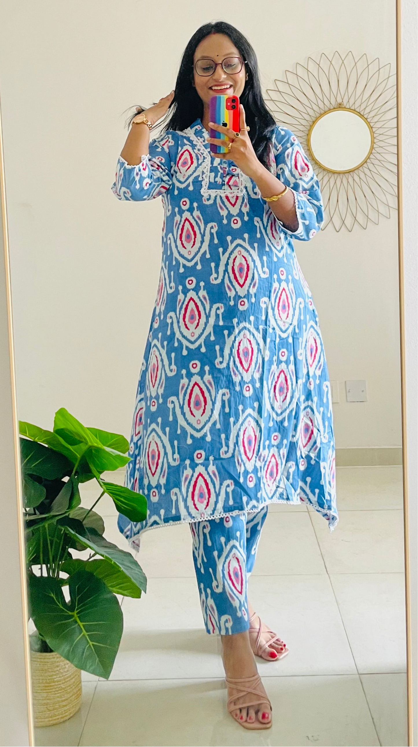 T031-BLUE DELFT DREAM PREMIUM COTTON A LINE KURTA SET