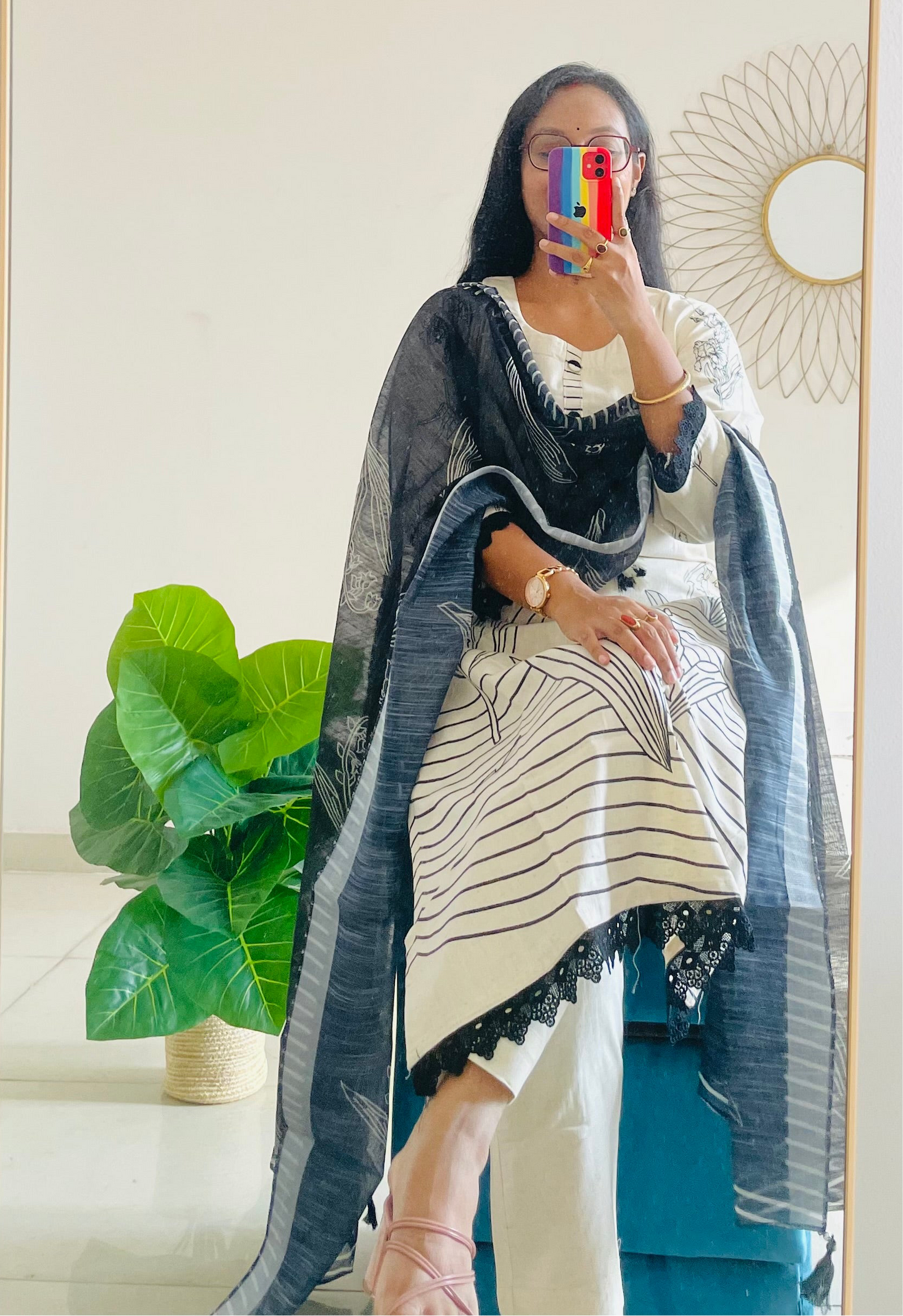 T024-Premium Pure khadi cotton kurti with pant and dupatta