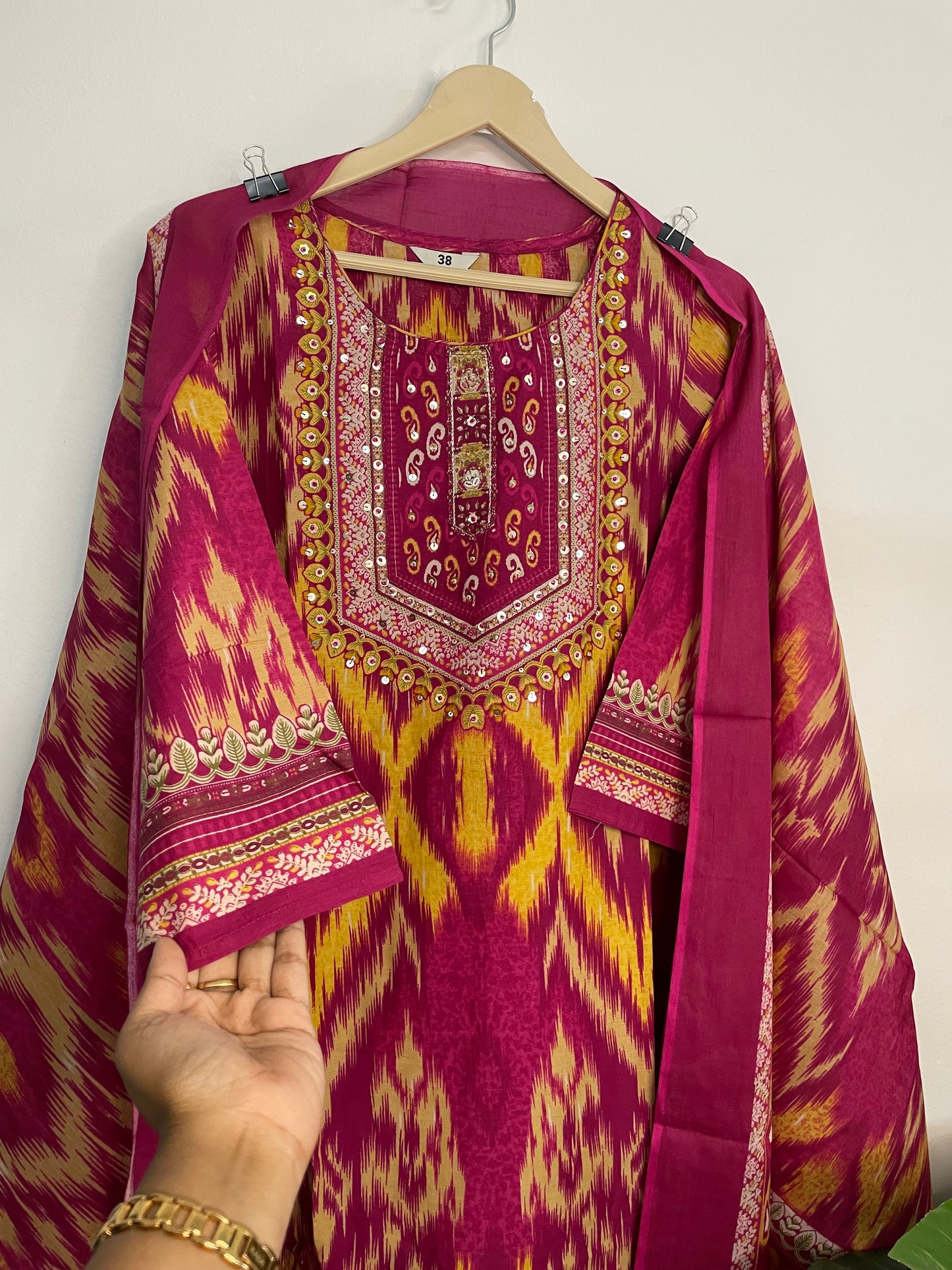 T096- Premium Pure Cotton Straight Kurti with pant and dupatta
