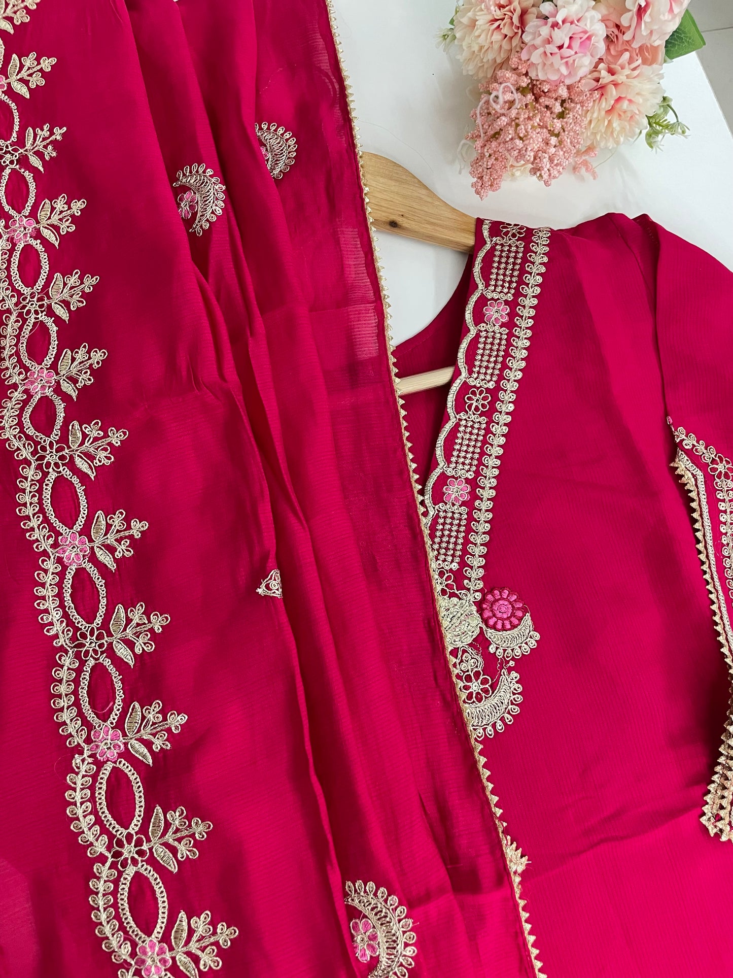 T047-Premium imported soft silk Kurti with pant and dupatta