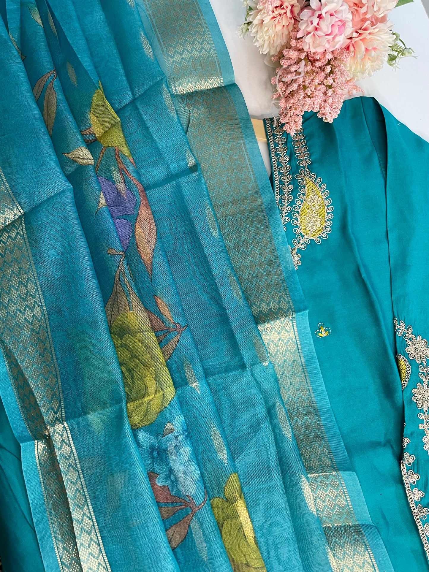 T056-Premium Pure Muslin kurti with pant and dupatta