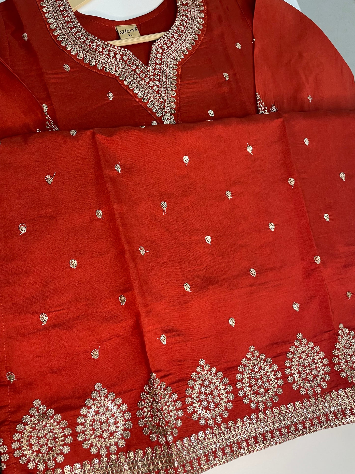 T059-Premium Pure Roman silk kurti with pant and dupatta