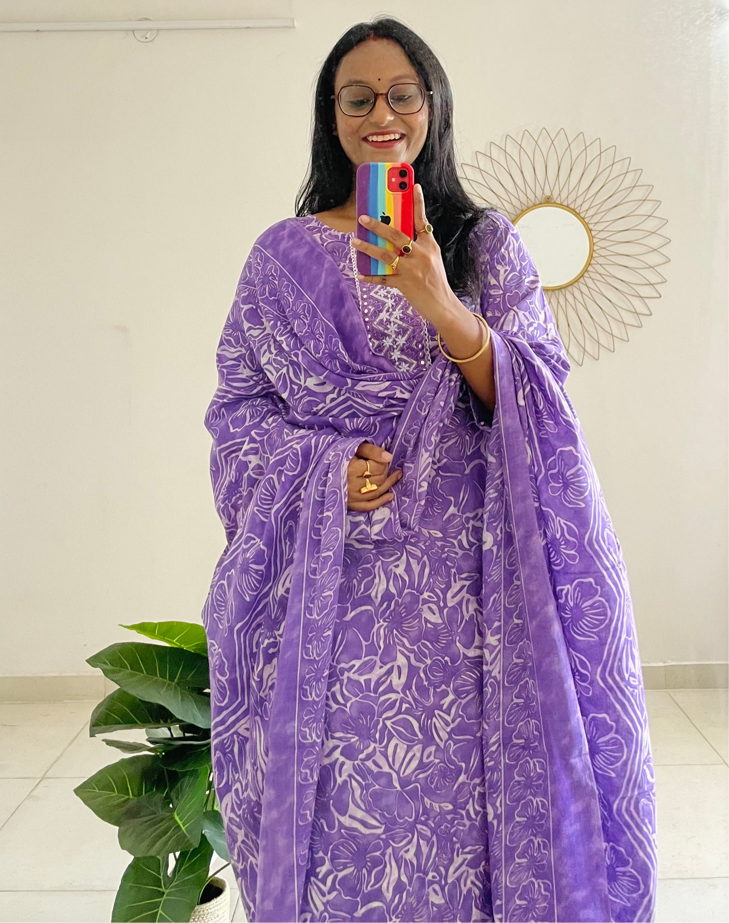 T033-LAVANDER LILIES BLOOM PURE COTTON SUIT