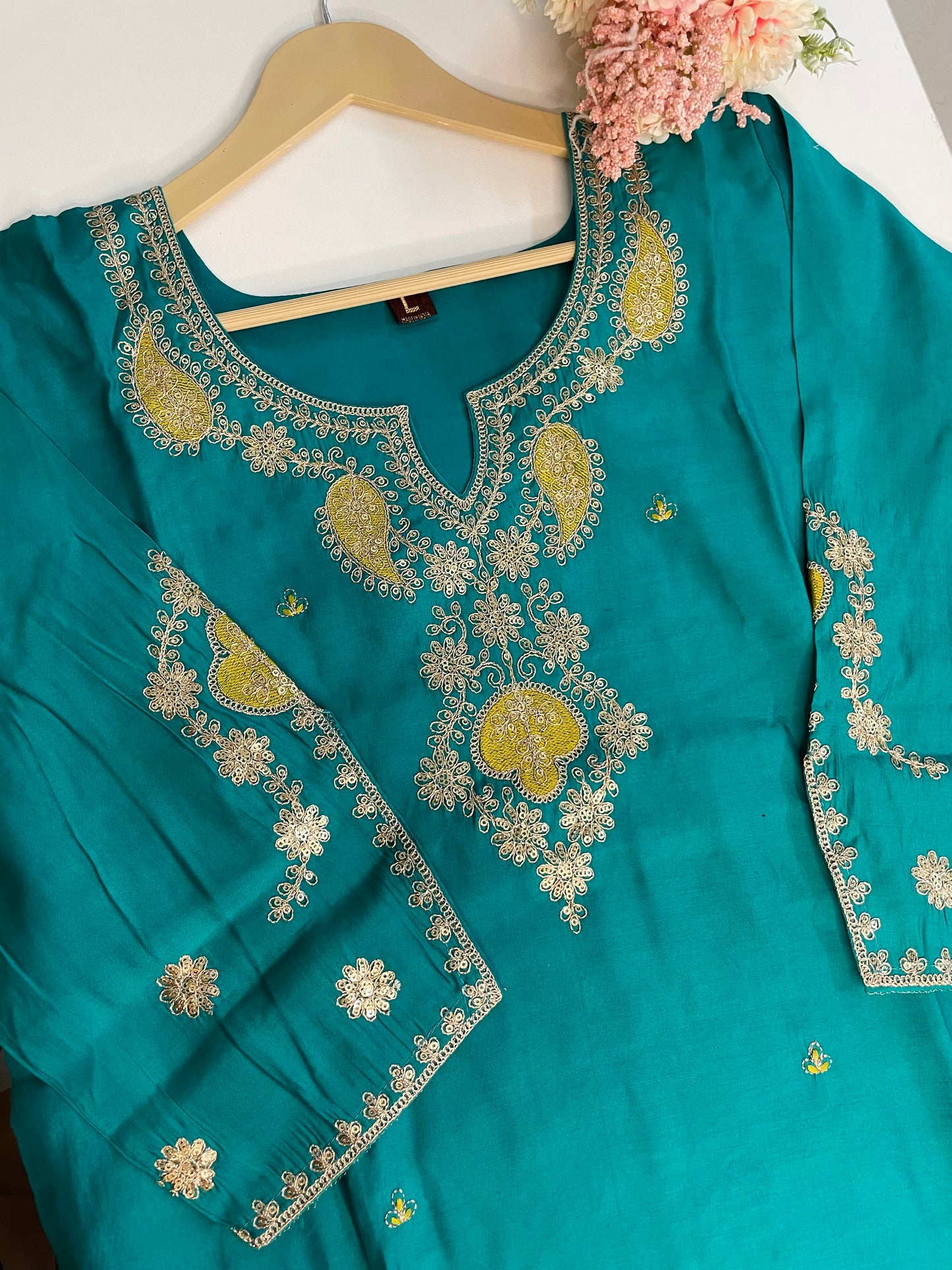 T056-Premium Pure Muslin kurti with pant and dupatta