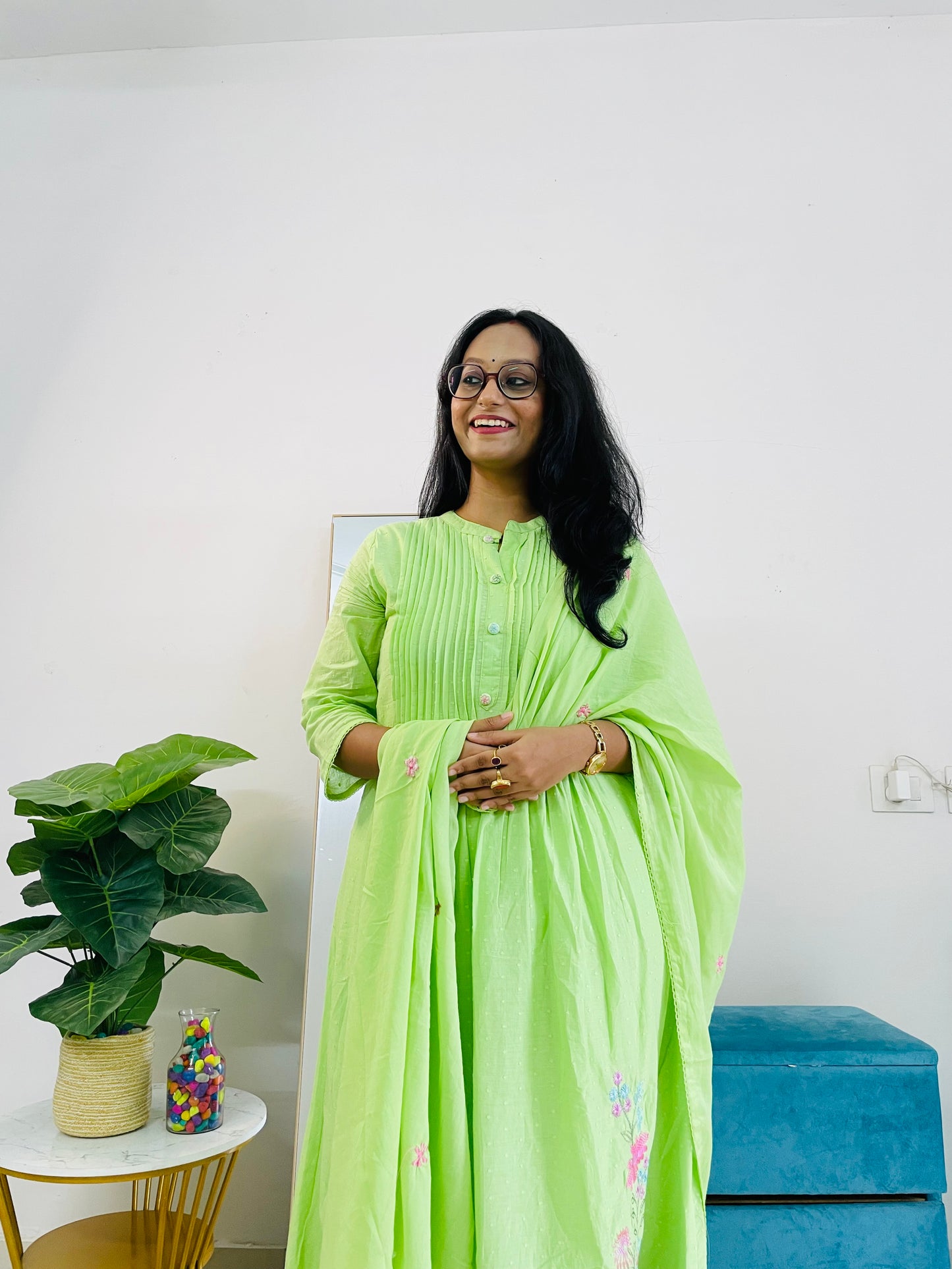T041- Premium Pure Mul cotton kurti with pant and dupatta