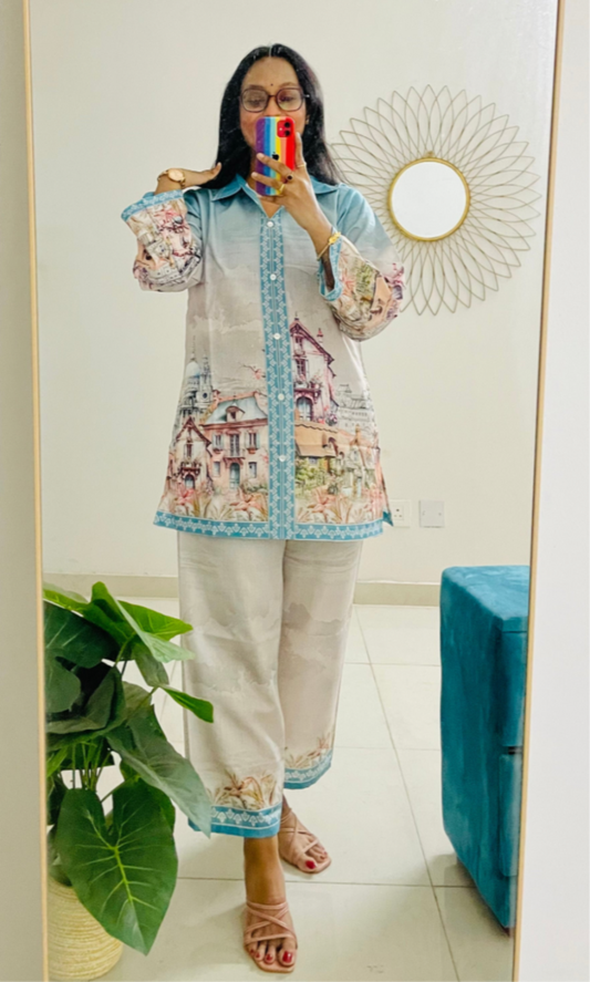 T040-CANVAS OF CLOUDS PAINTED COTTON CO-ORD