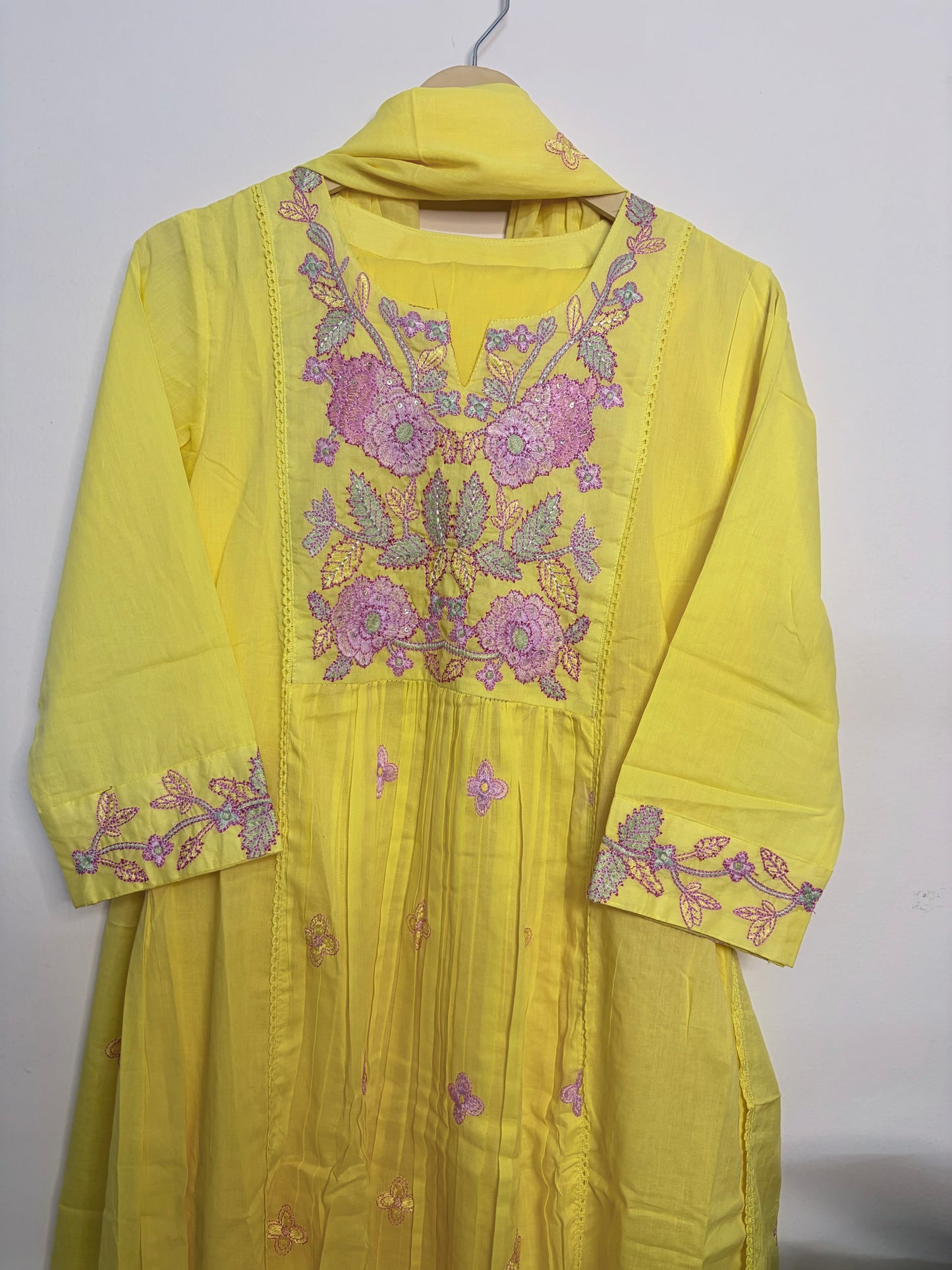 T101- Premium Pure Mul Cotton A-line kurti with pant and dupatta