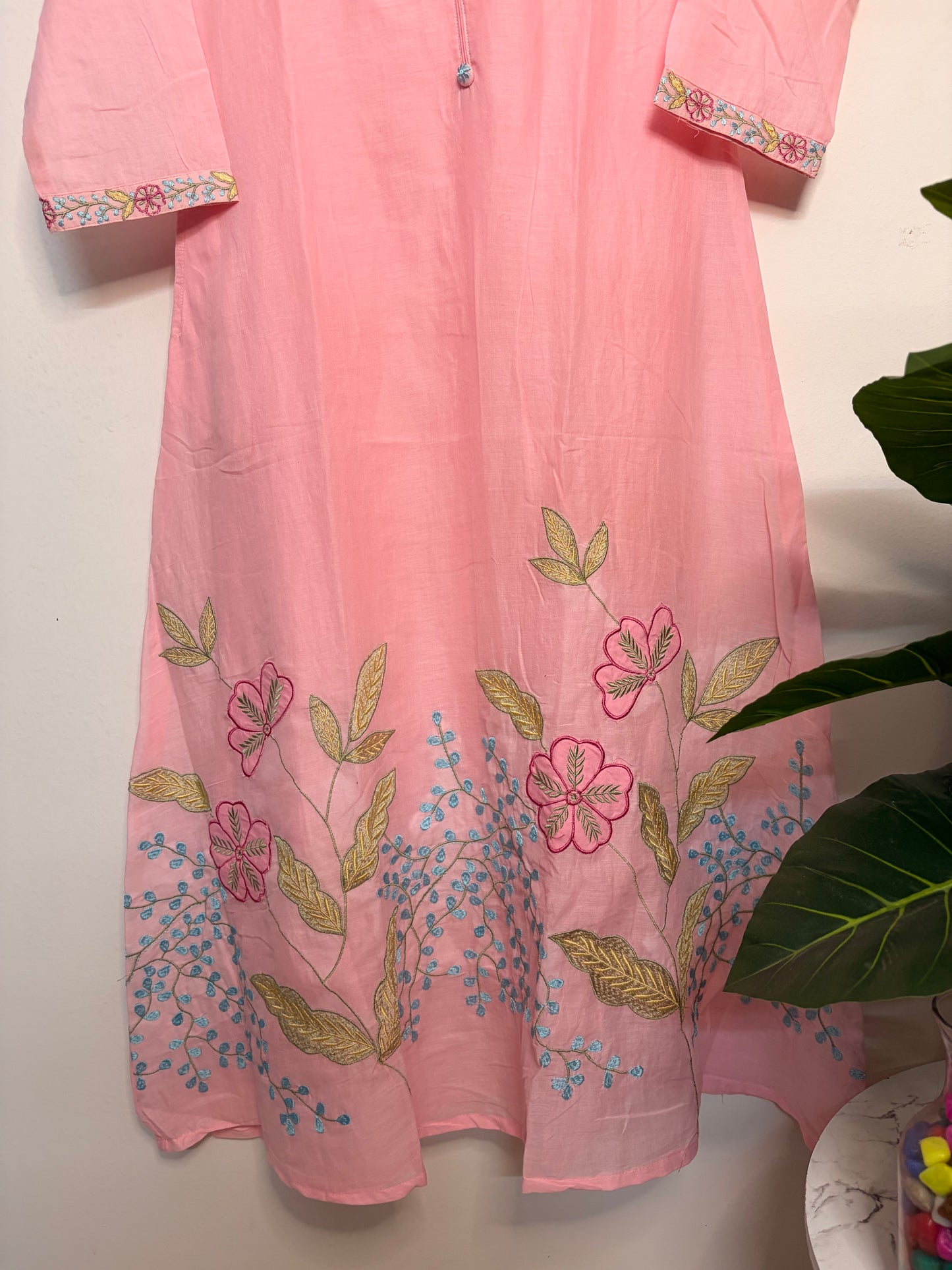 T102- Premium Pure Mul Cotton A-line kurti with pant and dupatta