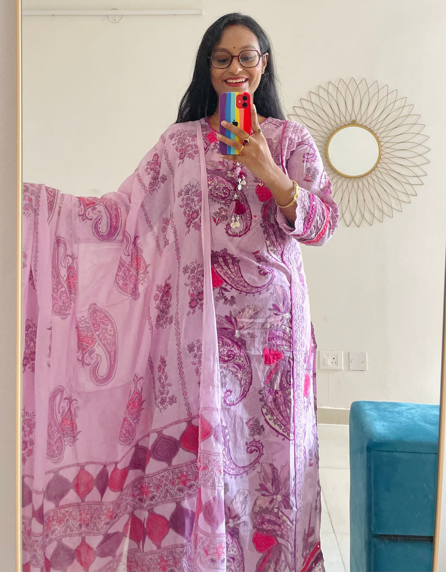 T026-Premium Pure cotton Pakistani style kurti with palazzo and dupatta