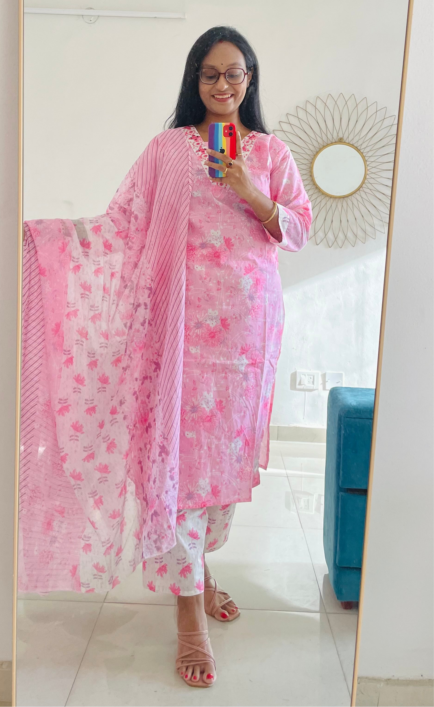 T021-Premium Pure cotton kurti with pant and dupatta