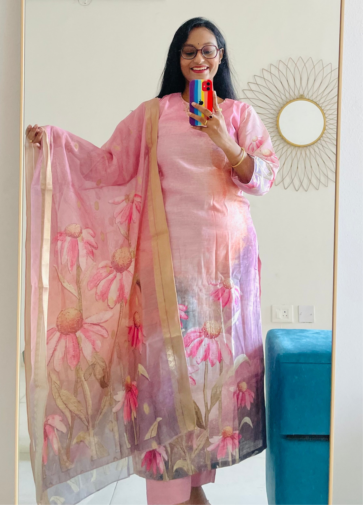 T028-Premium Pure Muslin silk kurti with pant and dupatta
