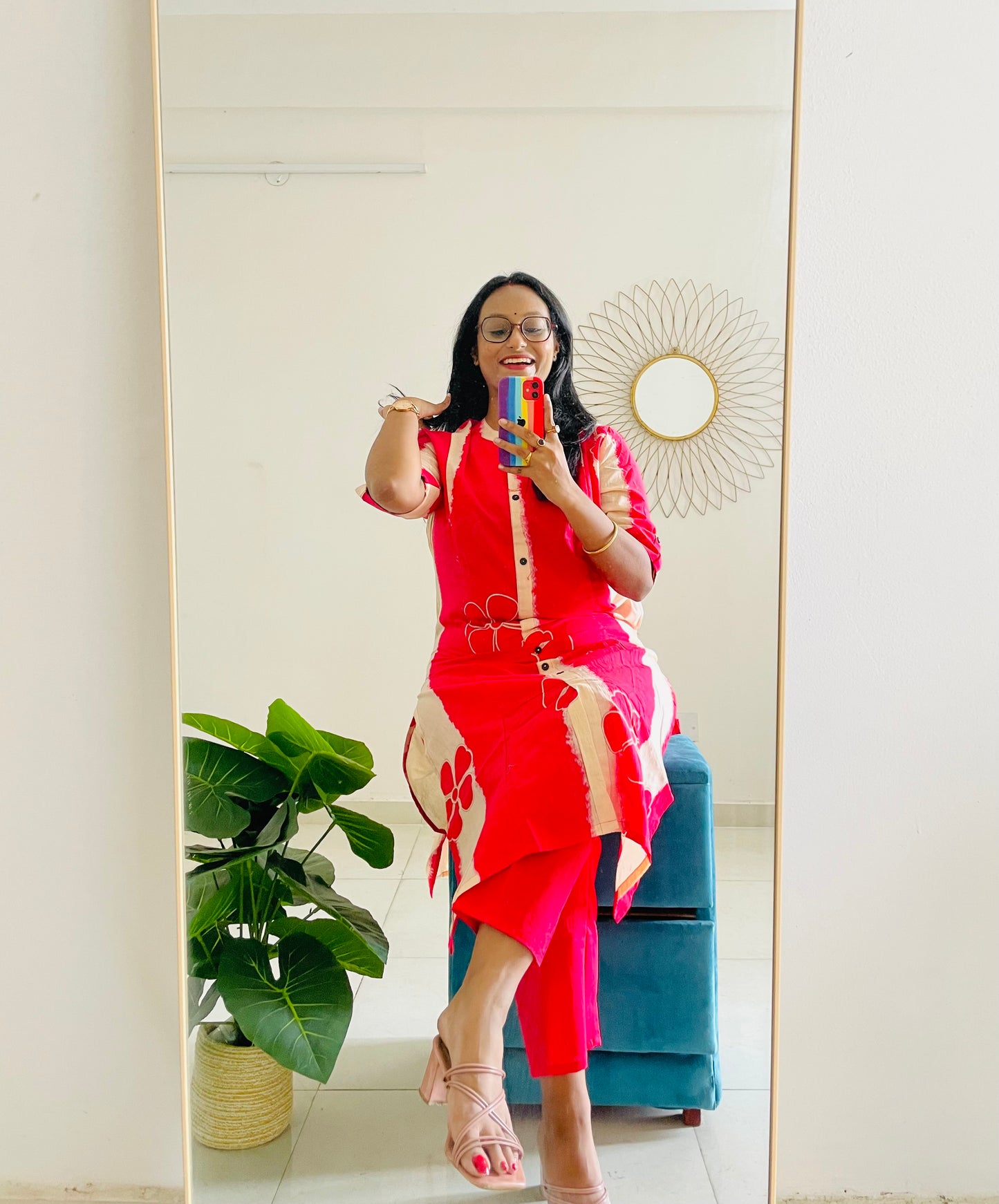 T030-FUSCHIA TIE DYE COTTON KURTA SET