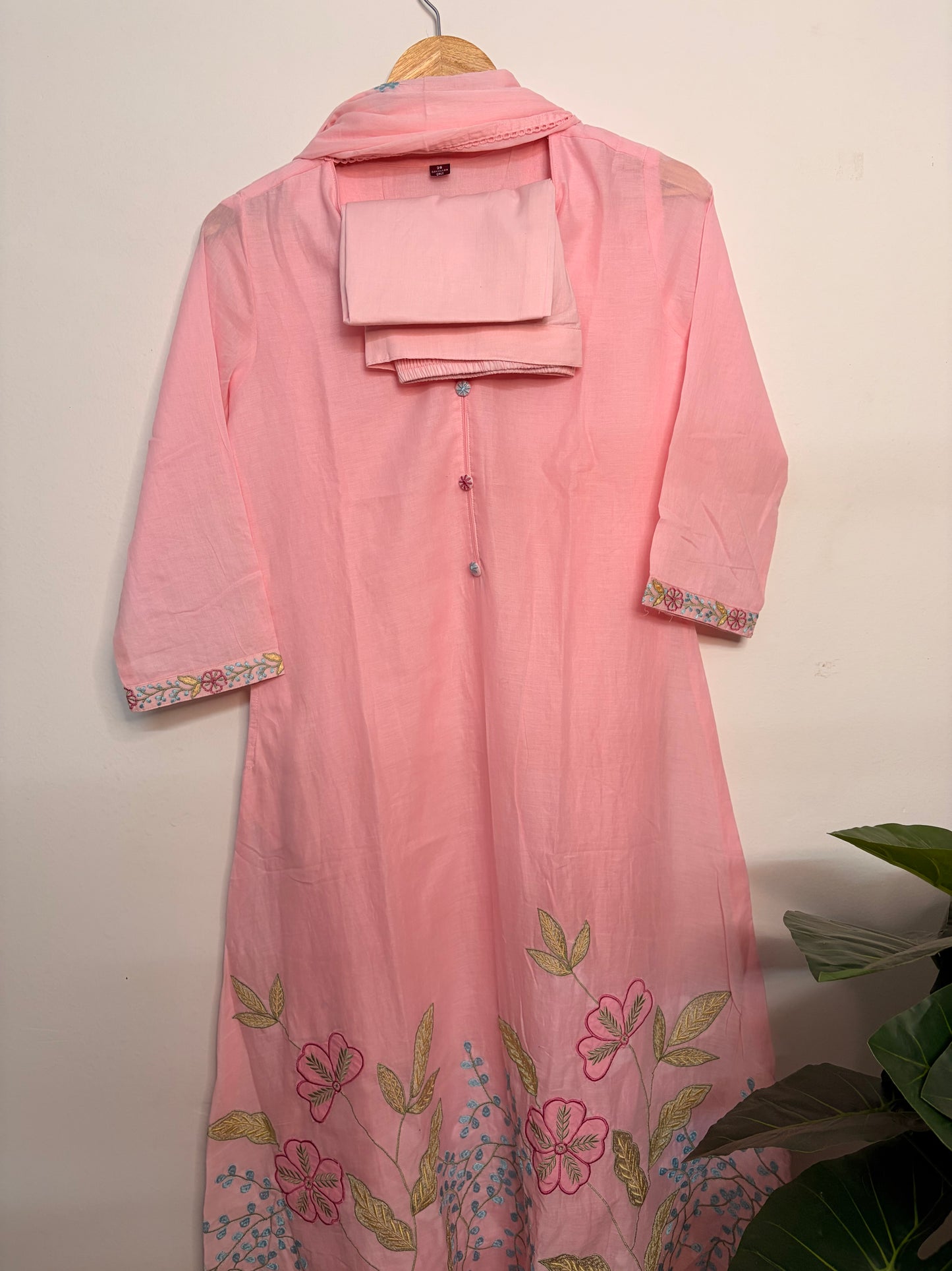 T102- Premium Pure Mul Cotton A-line kurti with pant and dupatta